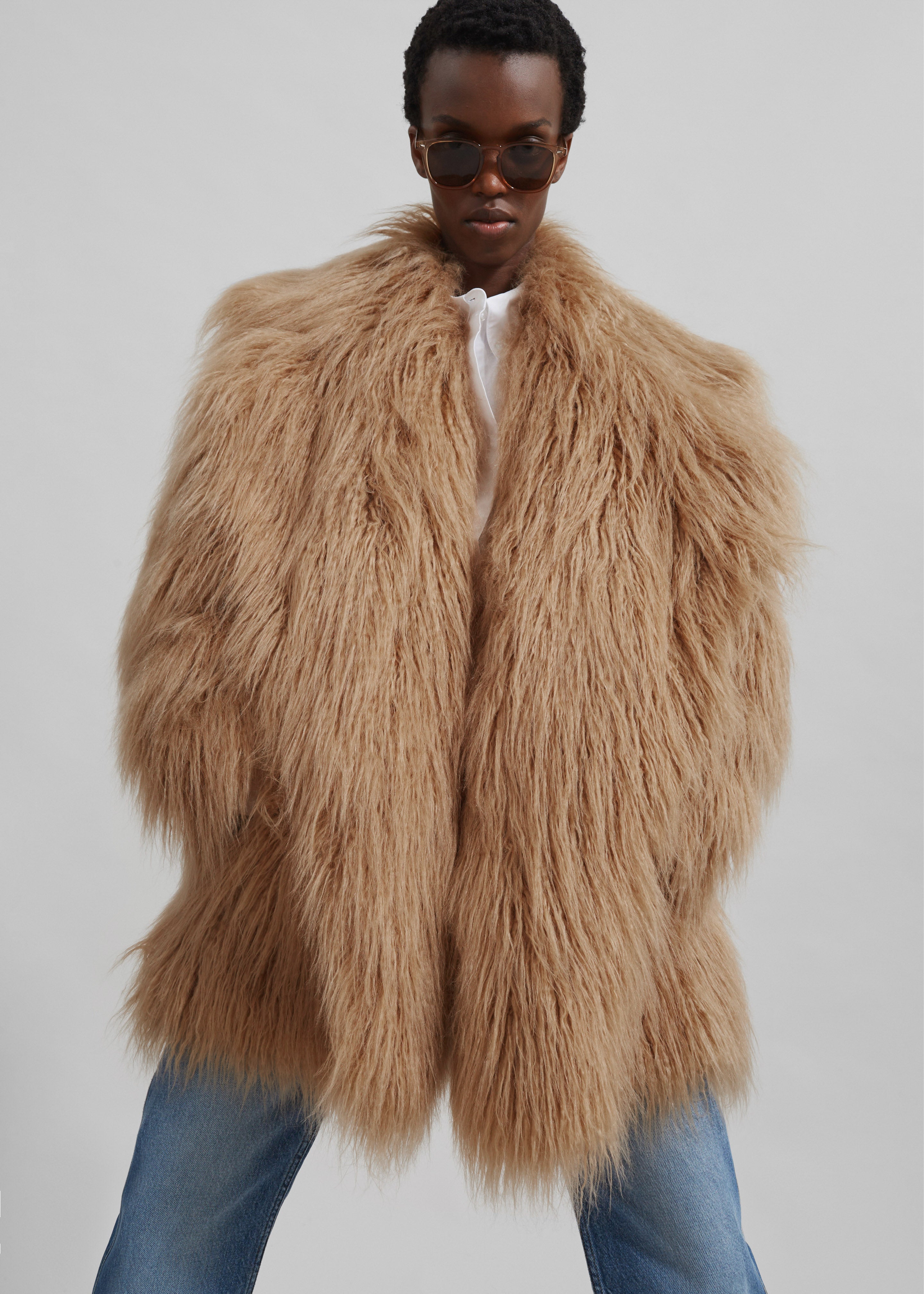 Miley Faux Fur Jacket - Camel - 8