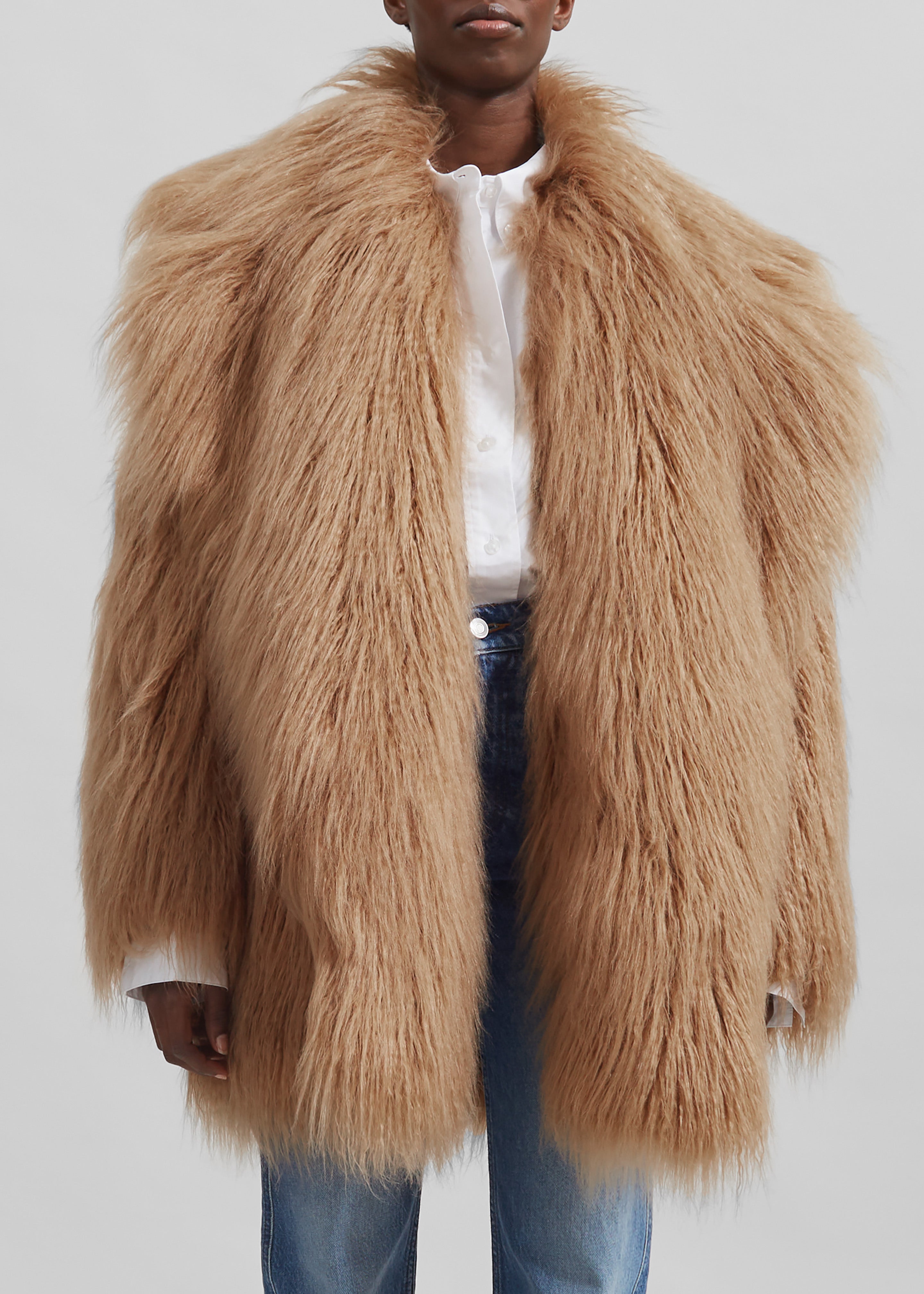 Miley Faux Fur Jacket - Camel - 10