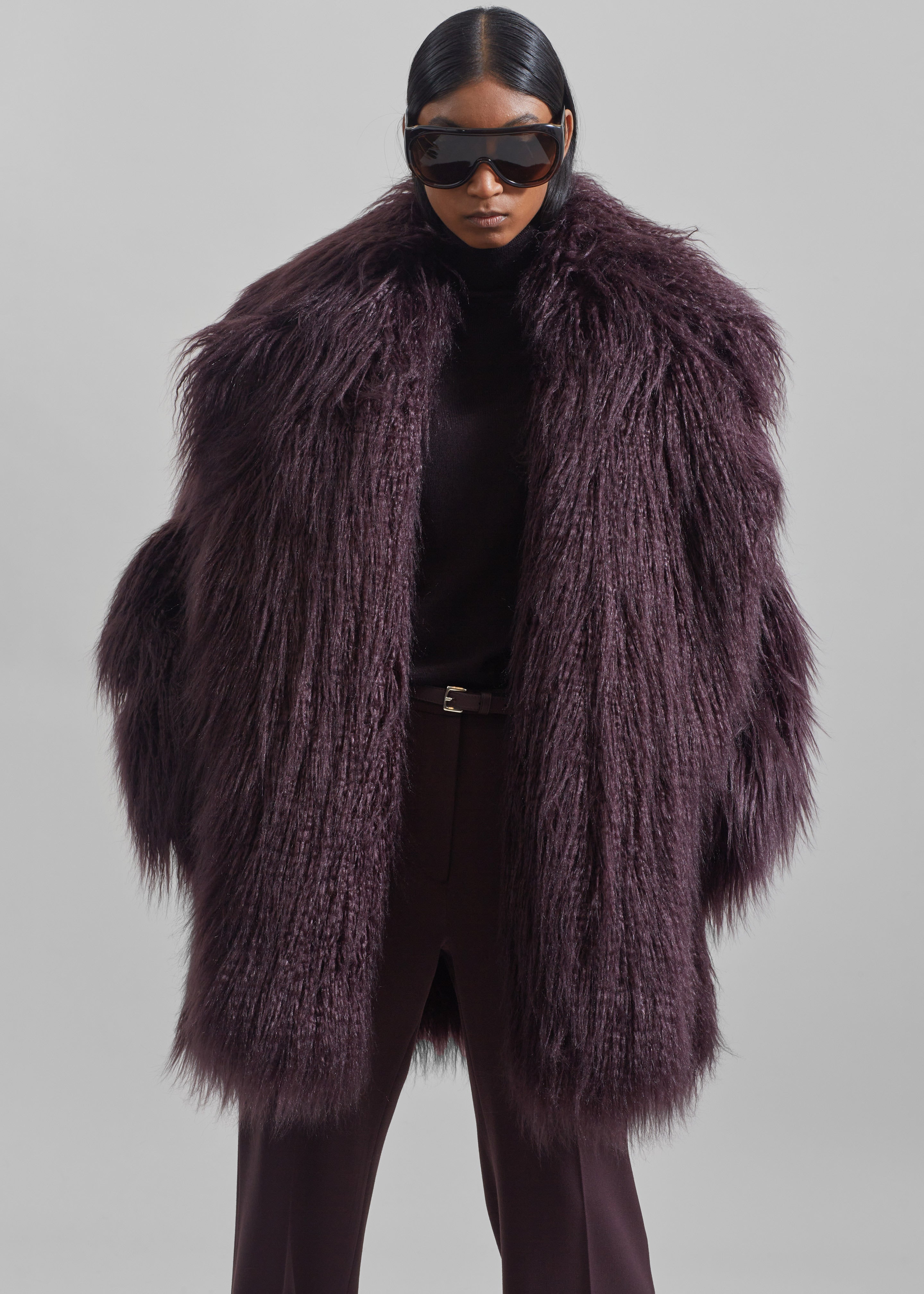 Miley Faux Fur Jacket - Dark Plum - 6