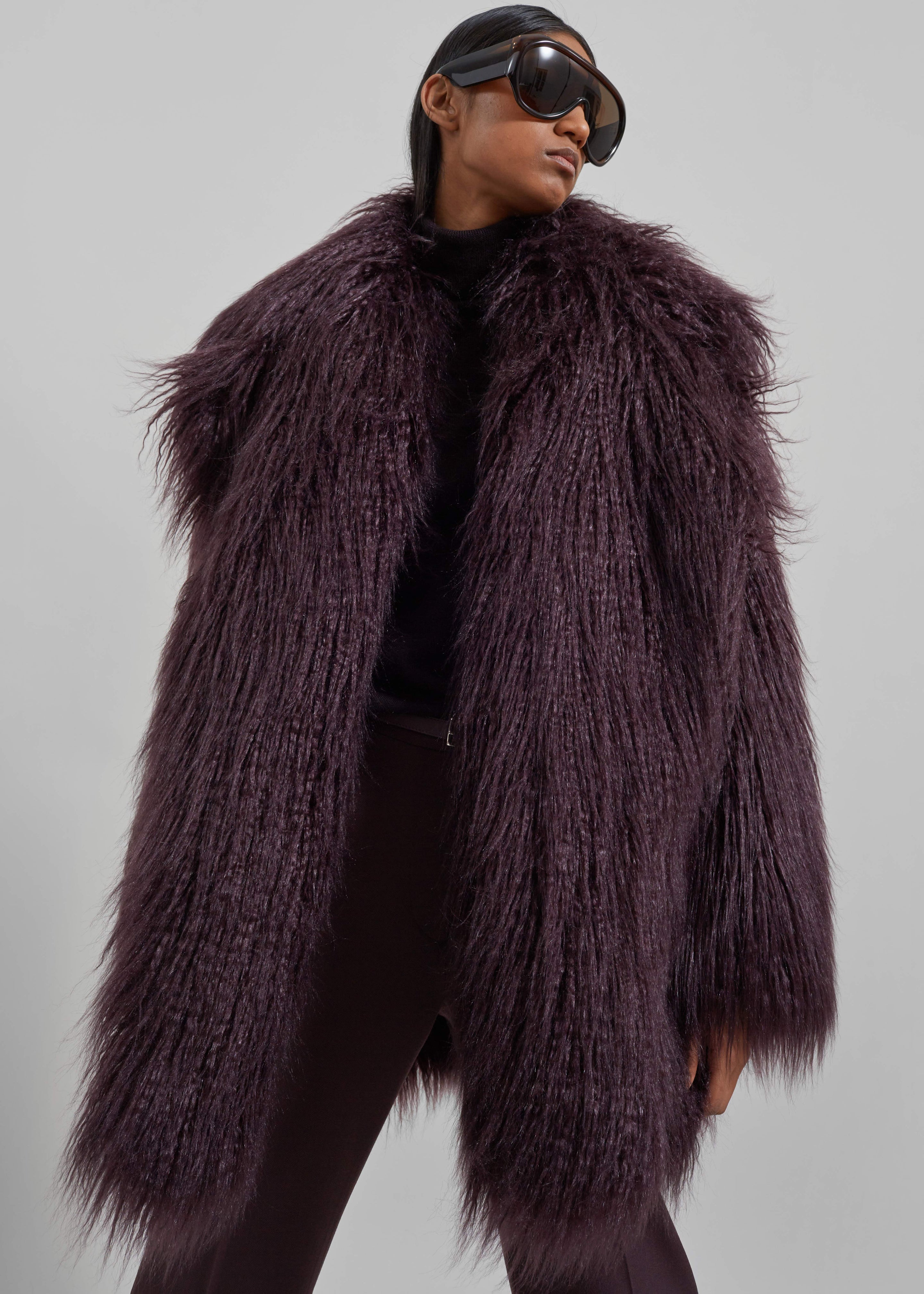 Miley Faux Fur Jacket - Dark Plum - 8