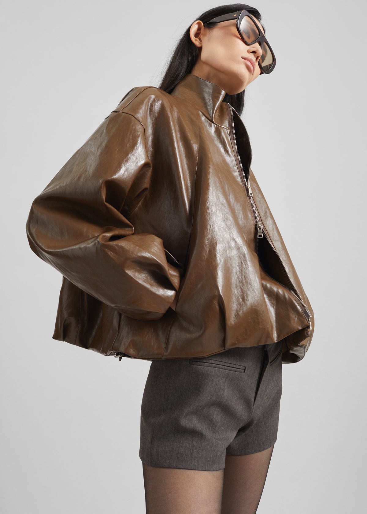 Milford Faux Leather Balloon Jacket - Brown - 7