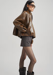 Milford Faux Leather Balloon Jacket - Brown