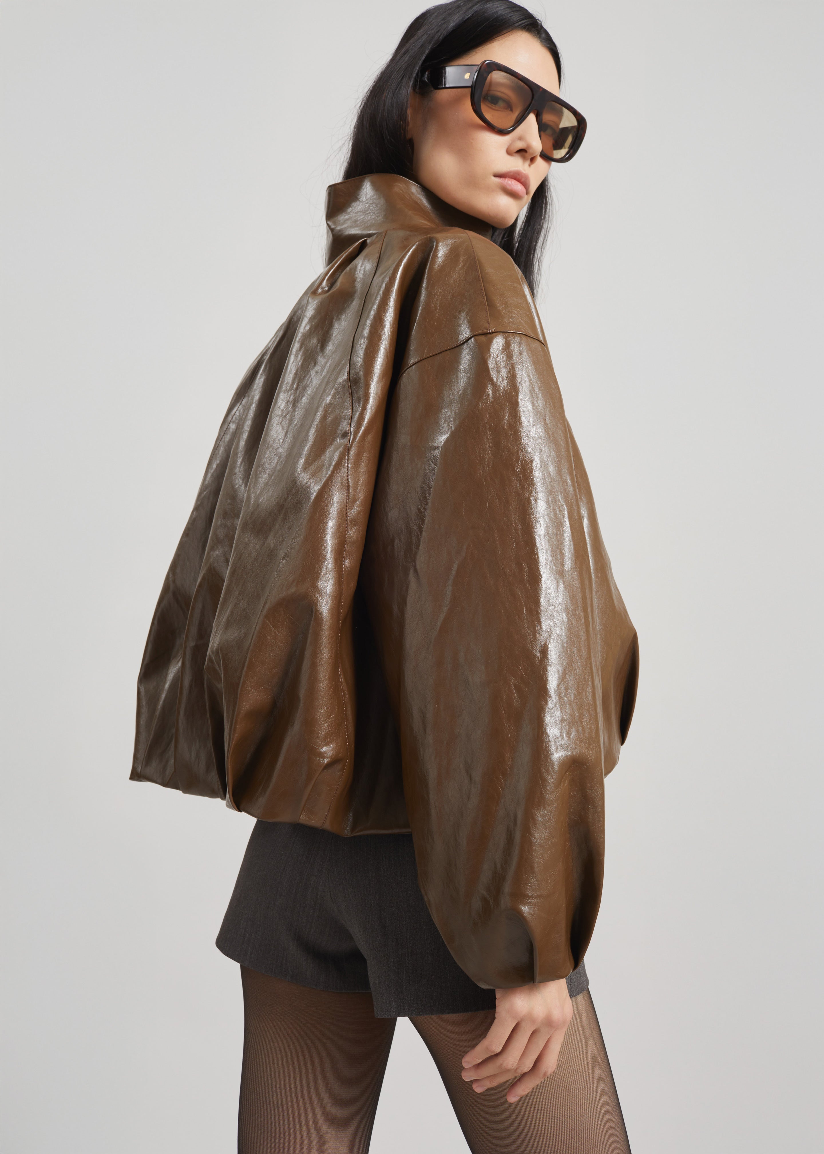 Milford Faux Leather Balloon Jacket - Brown – The Frankie Shop
