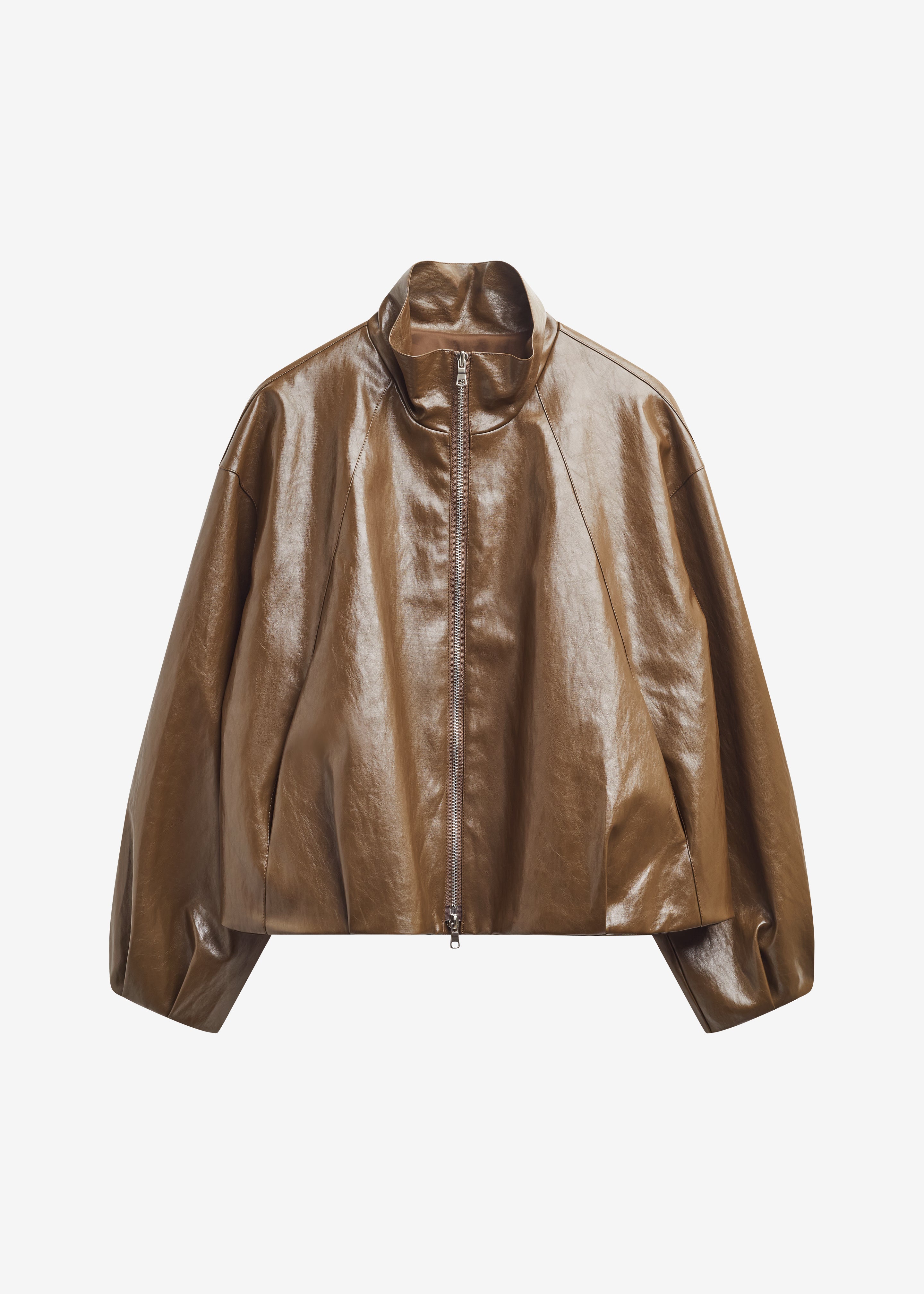 【新品未使用】FAKE LEATHER BALLOON JACKET Milford Faux Leather Balloon Jacket - Brown – The Frankie Shop