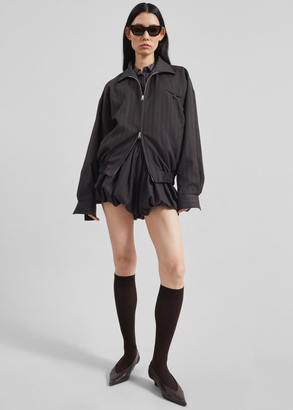 Minori Blouson Jacket - Charcoal/White Pinstripe - 1