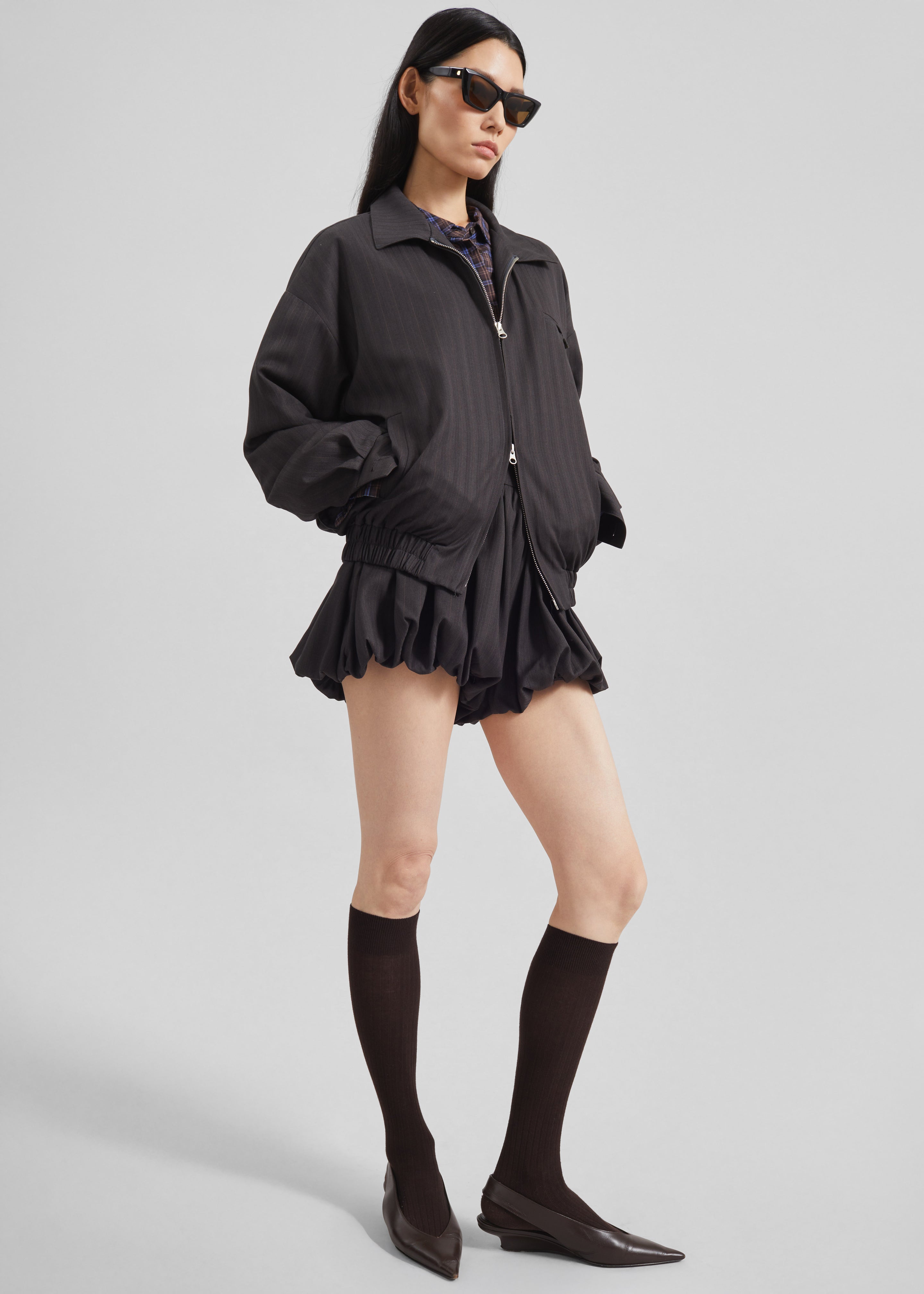 Minori Blouson Jacket - Charcoal/White Pinstripe - 6