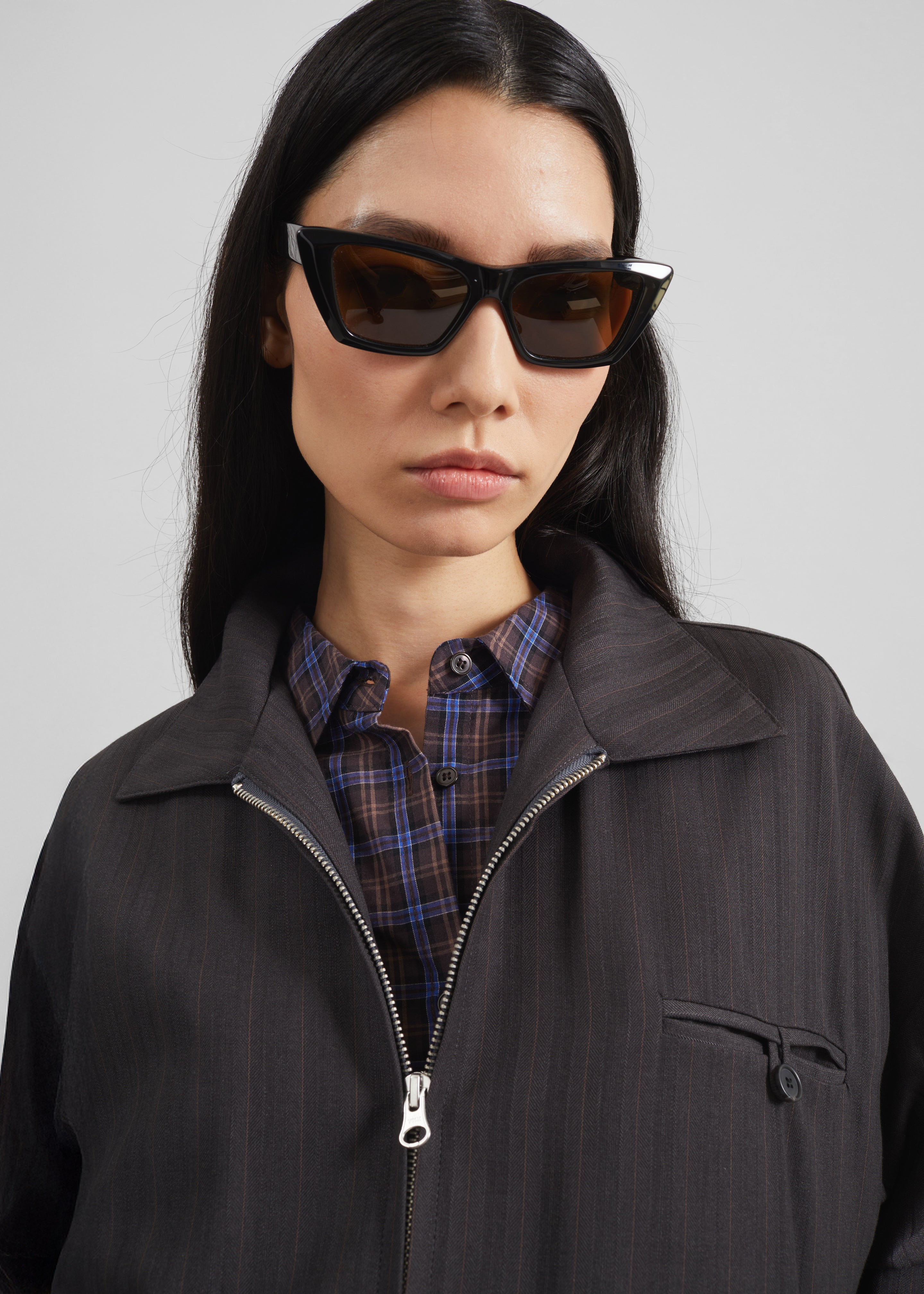 Minori Blouson Jacket - Charcoal/White Pinstripe - 4