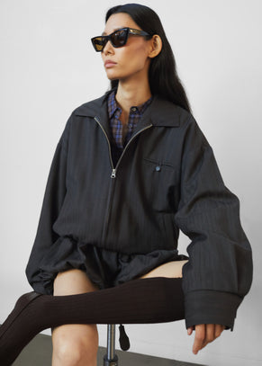 Minori Blouson Jacket - Charcoal/White Pinstripe