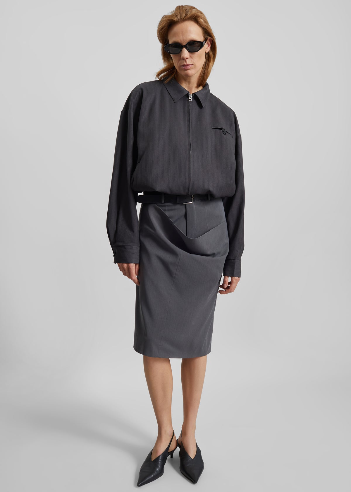 Minori Blouson Jacket - Charcoal/White Pinstripe - 9