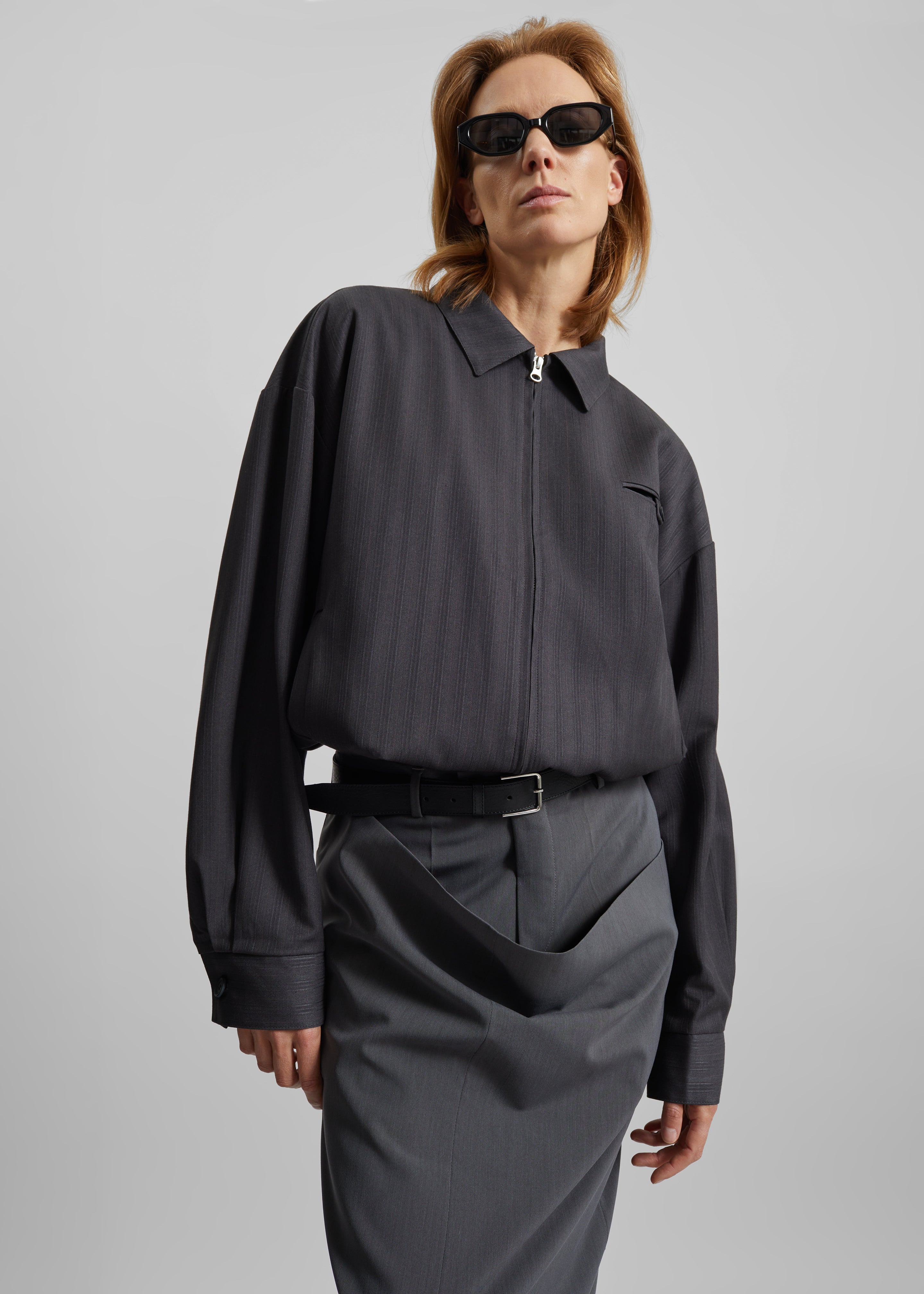 Minori Blouson Jacket - Charcoal/White Pinstripe - 5