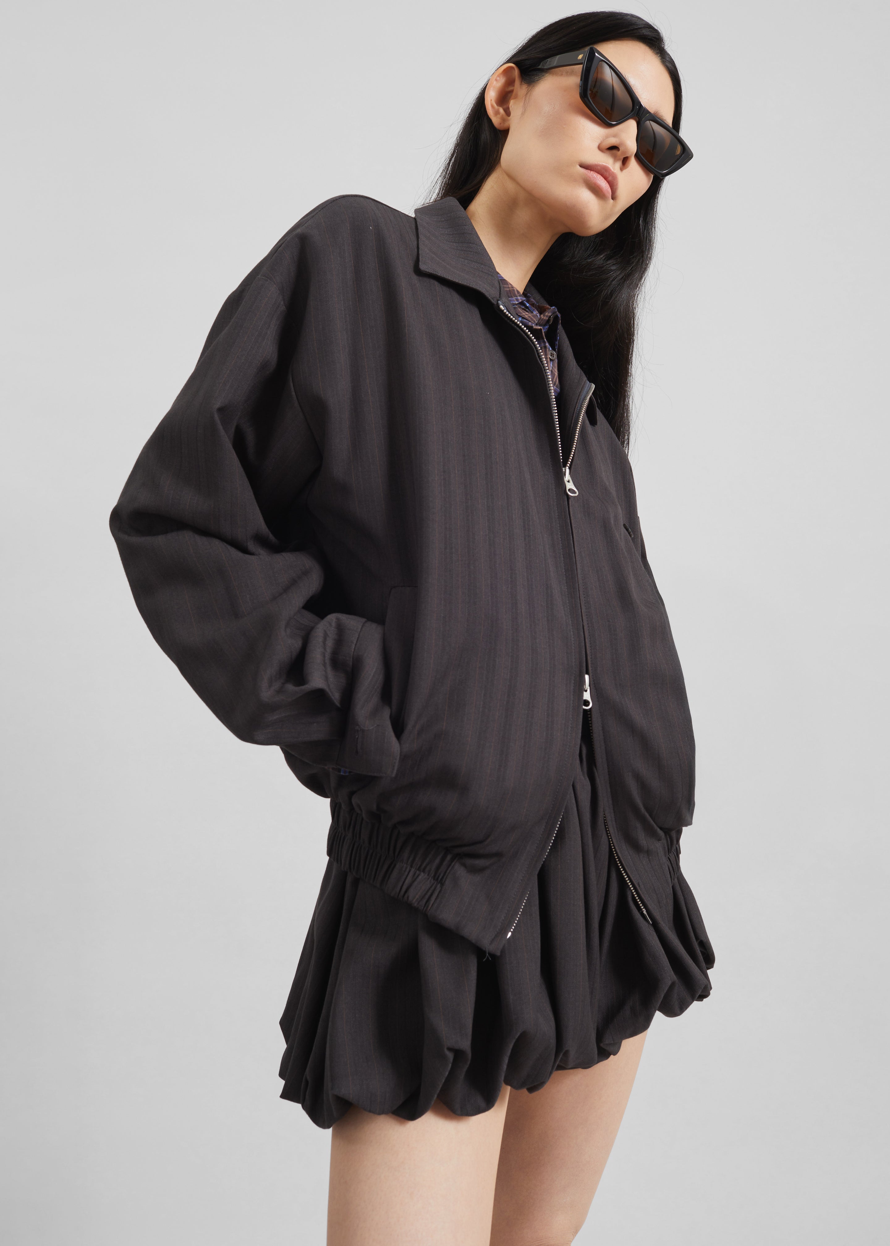 Minori Bubble-Hem Shorts - Charcoal/White Pinstripe - 5