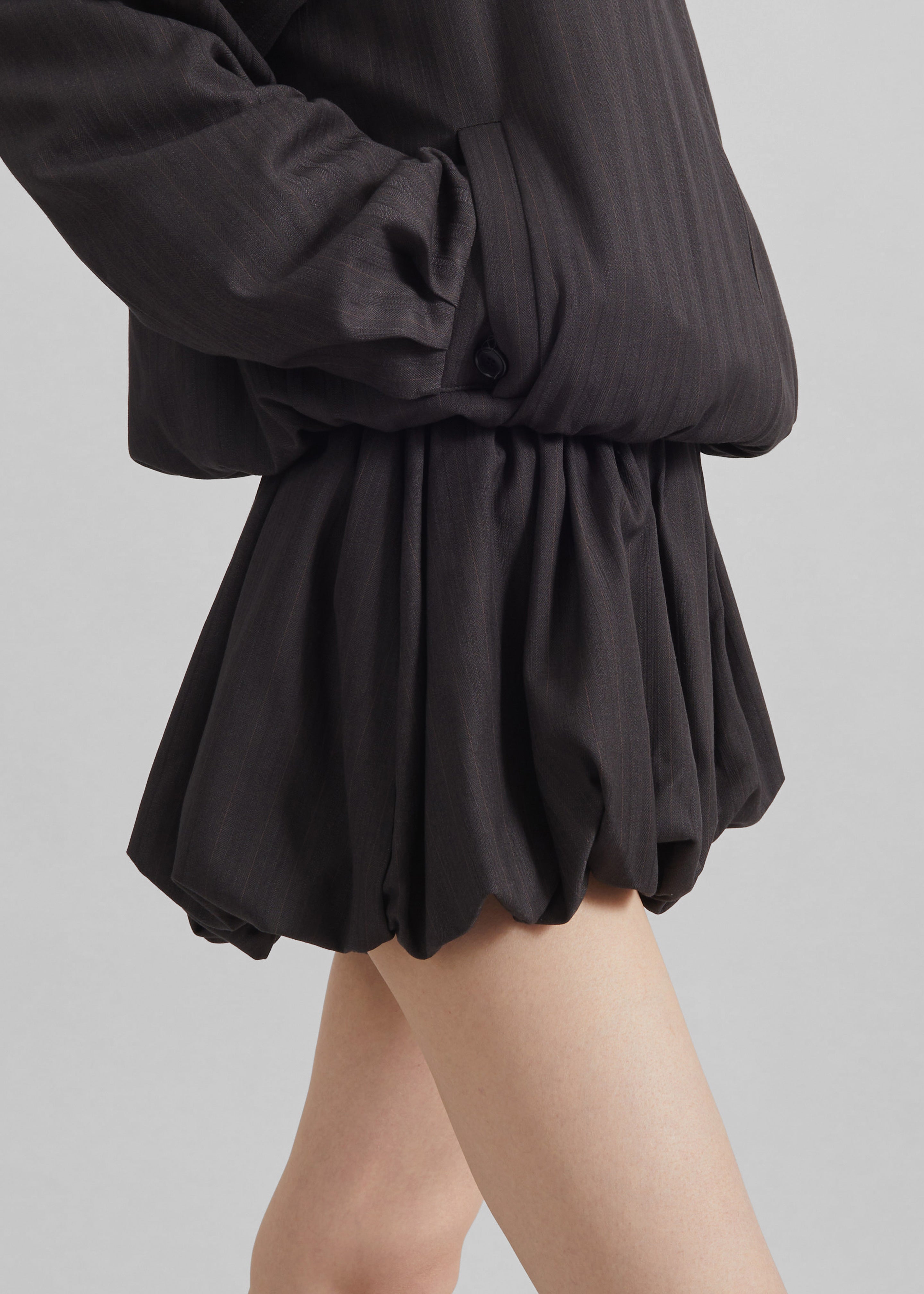 Minori Bubble-Hem Shorts - Charcoal/White Pinstripe - 2