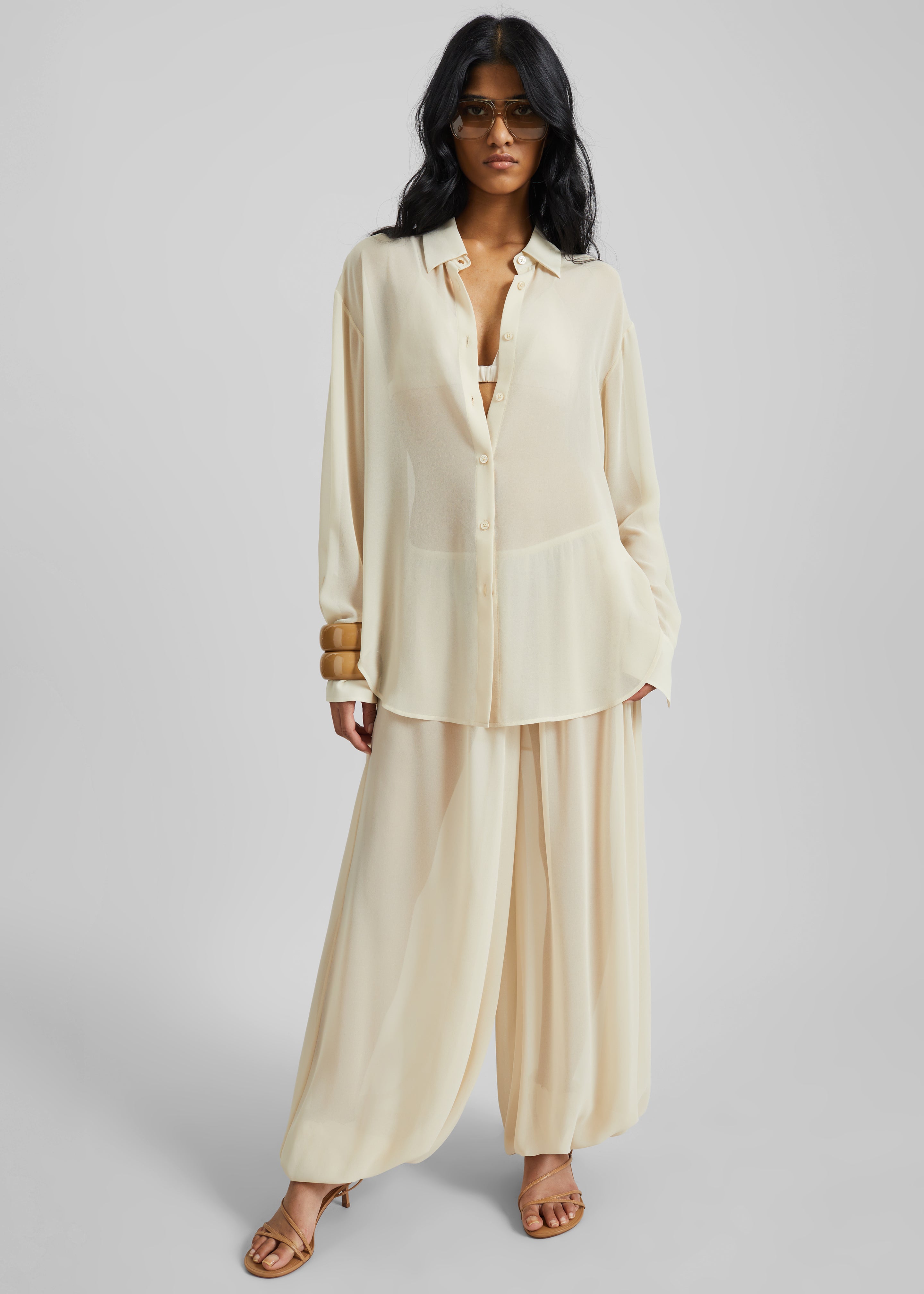 Mio Sheer Balloon Pants - Beige - 5