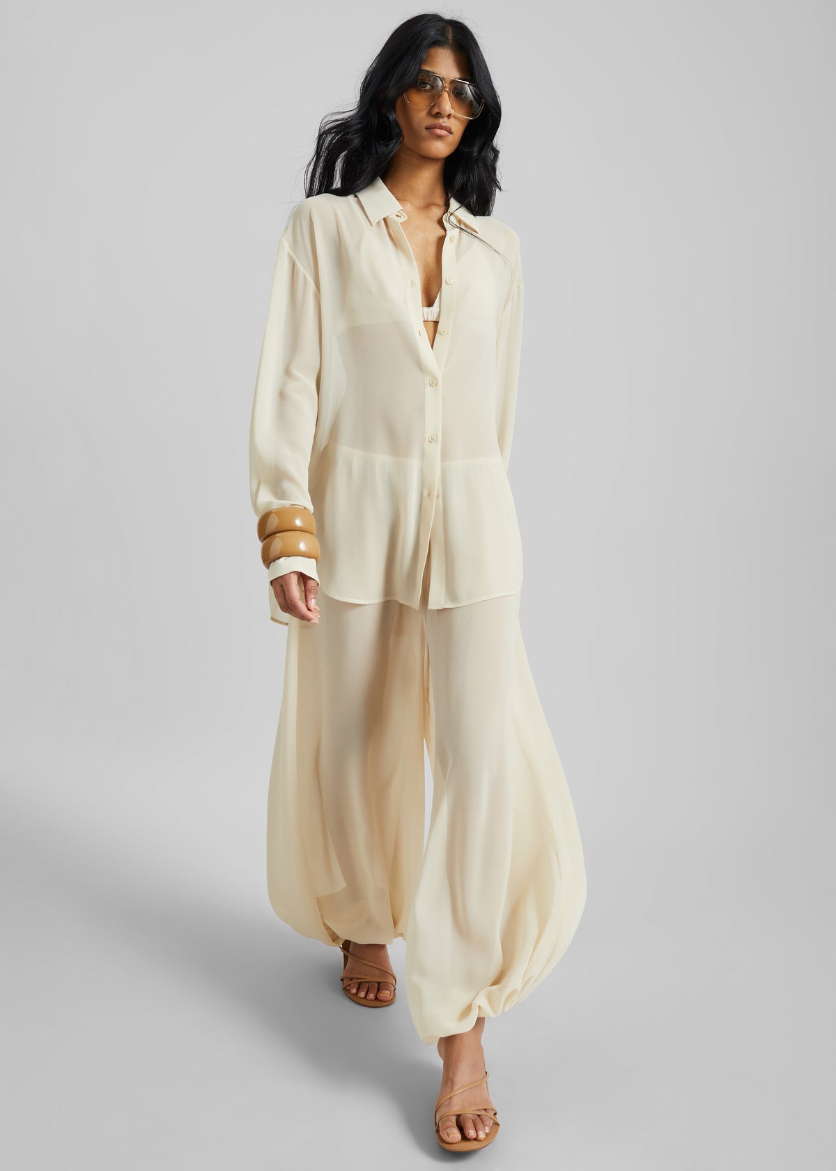 Mio Sheer Balloon Pants - Beige - 4