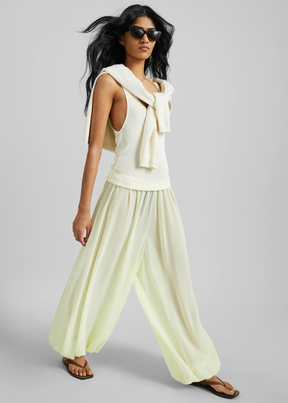 Mio Sheer Balloon Pants - Pale Yellow - 1