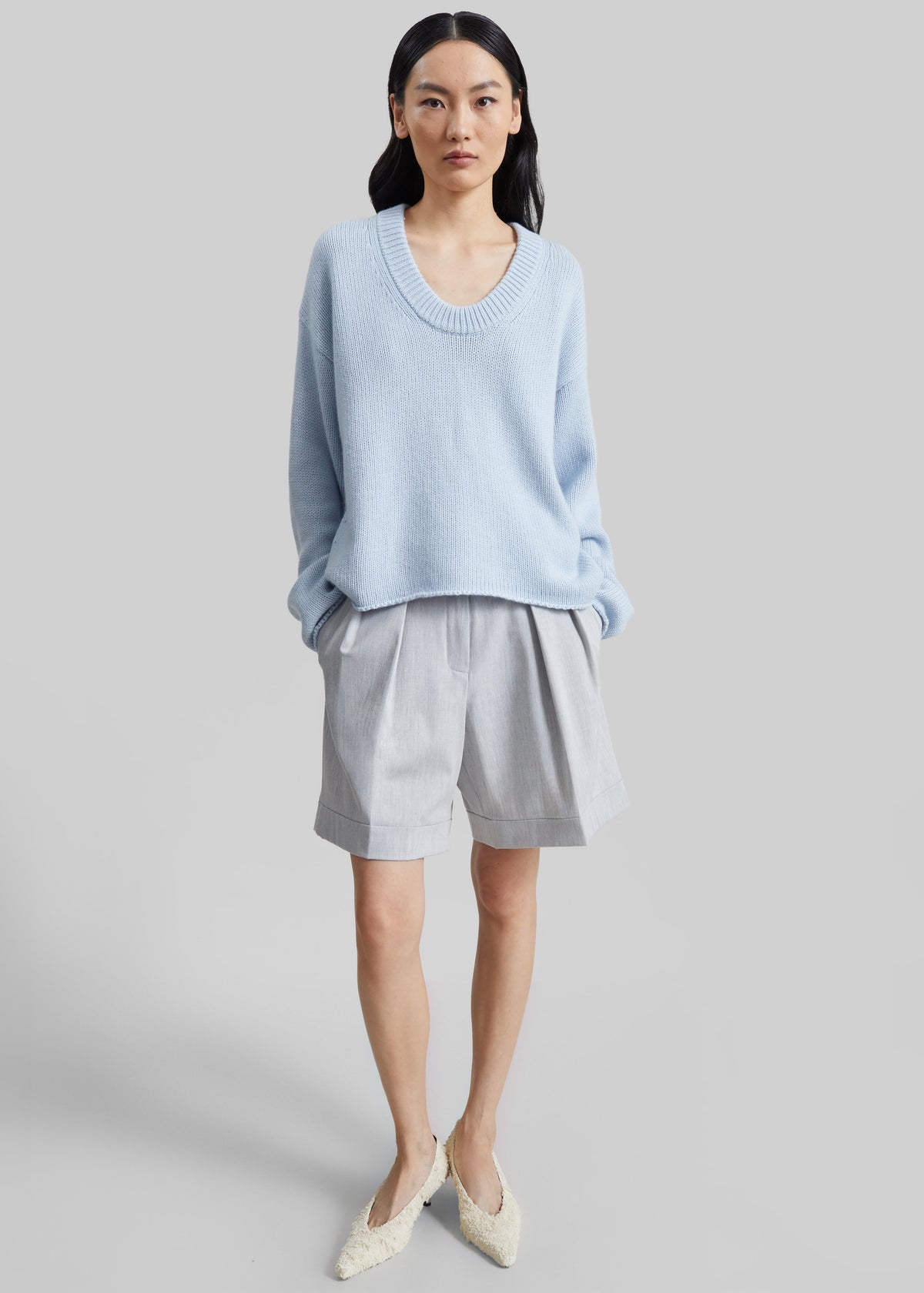 Mirbel Pleated Shorts - Light Grey - 1