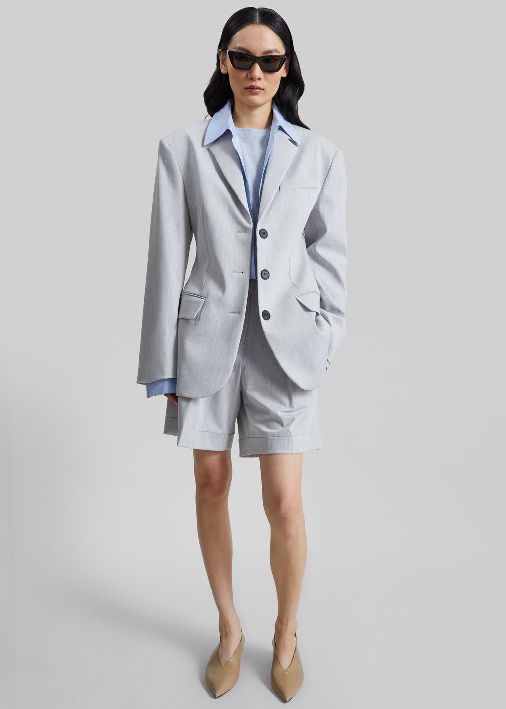 Mirbel Pleated Shorts - Light Grey - 1