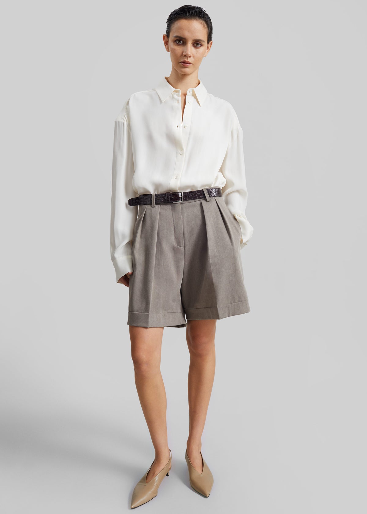 Mirbel Pleated Shorts - Taupe - 1
