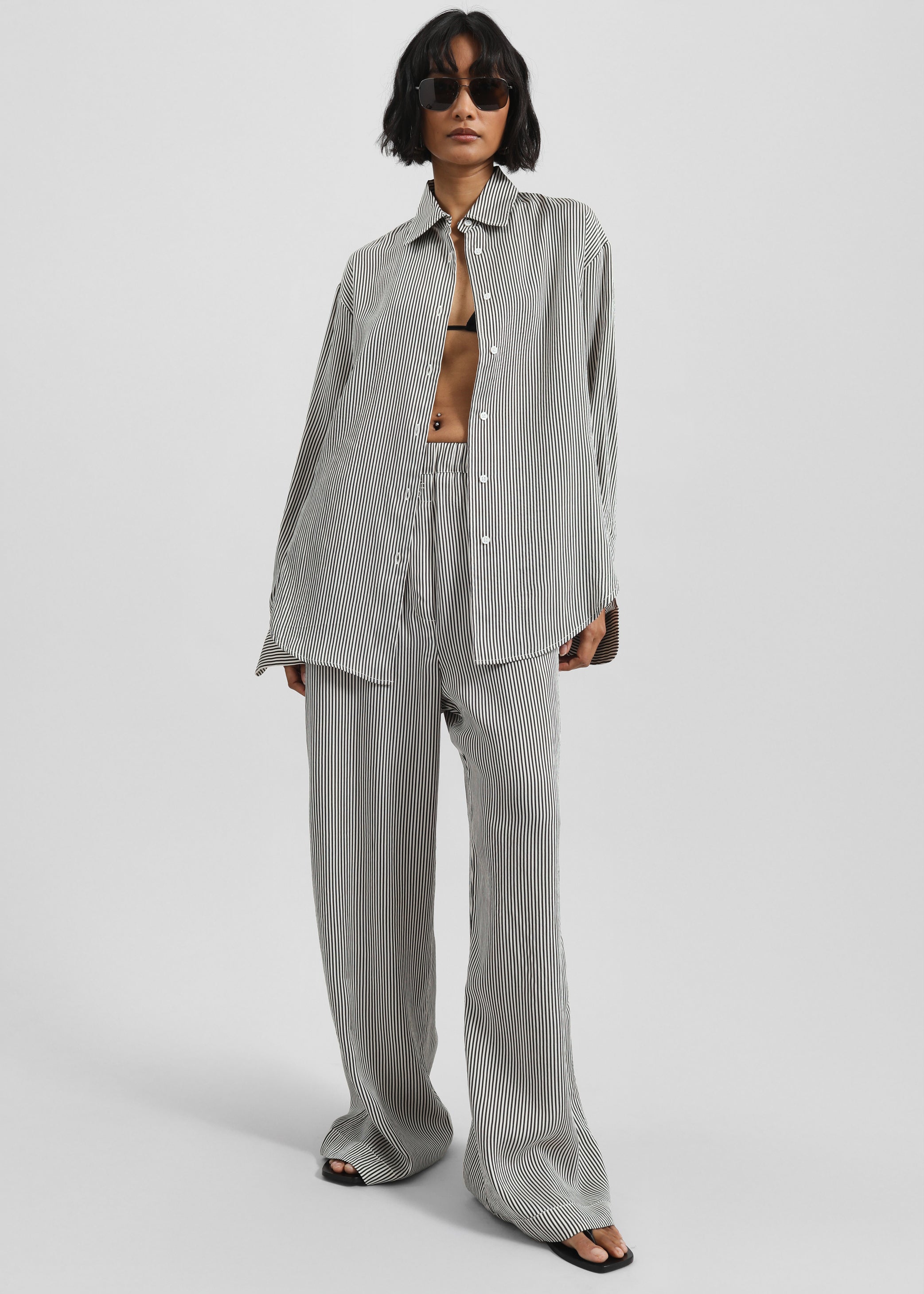 Shop the look image for Mirca Striped Silk Elastic Pants - Black/White Stripe