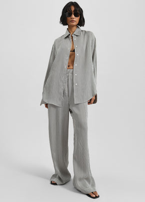 Mirca Striped Silk Elastic Pants - Black/White Stripe