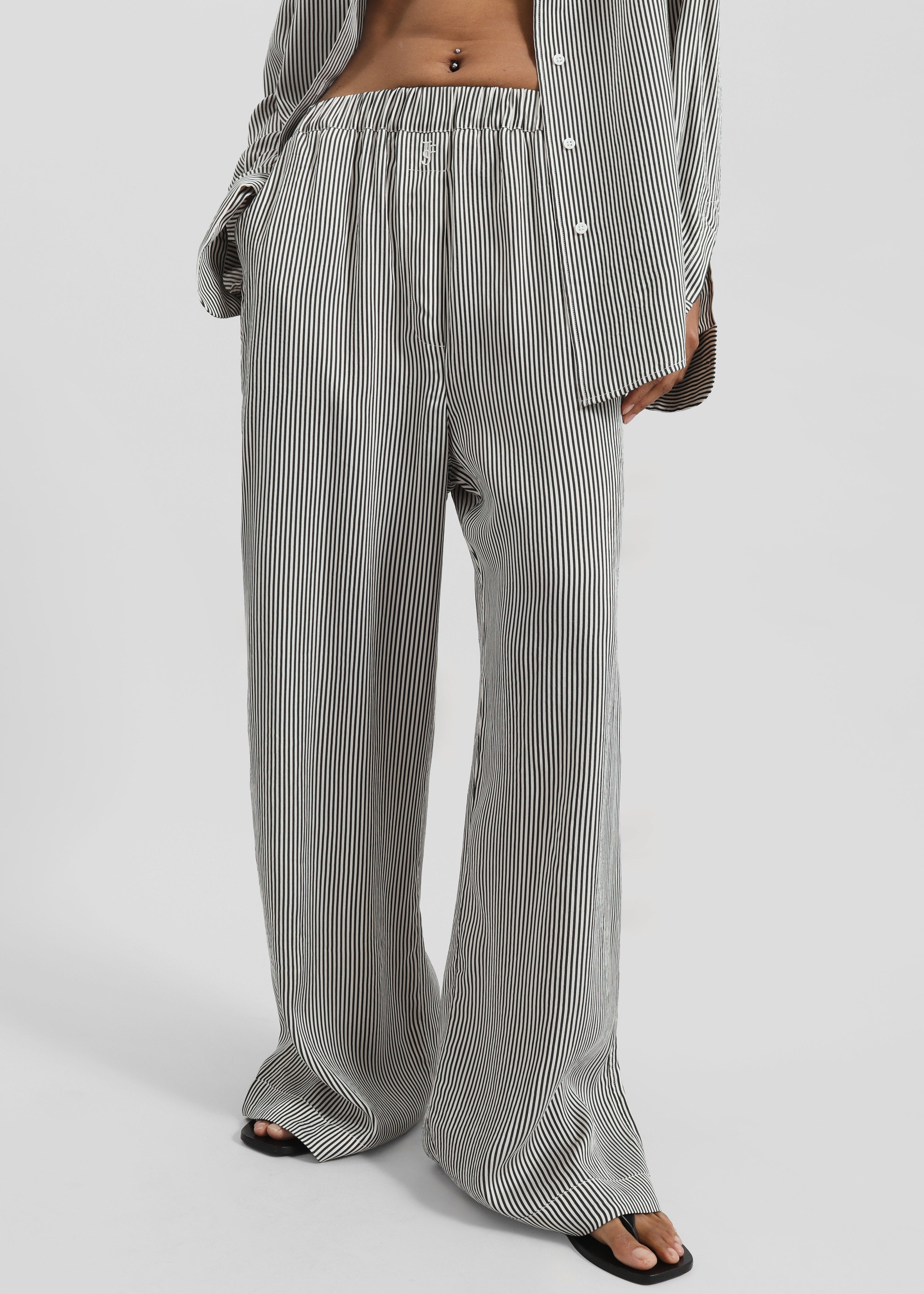 Mirca Striped Silk Elastic Pants - Black/White Stripe – The