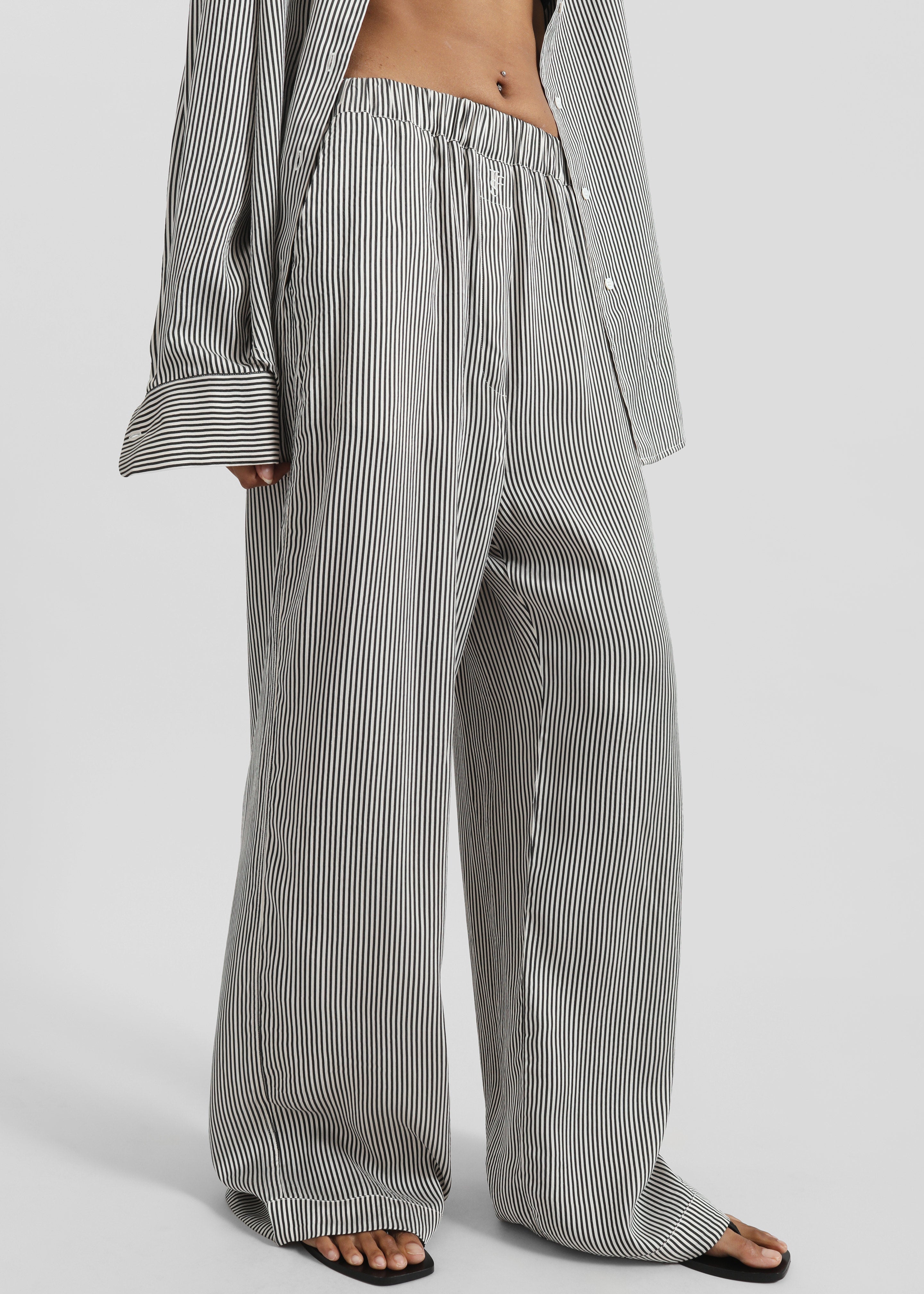 Mirca Striped Silk Elastic Pants - Black/White Stripe - 4