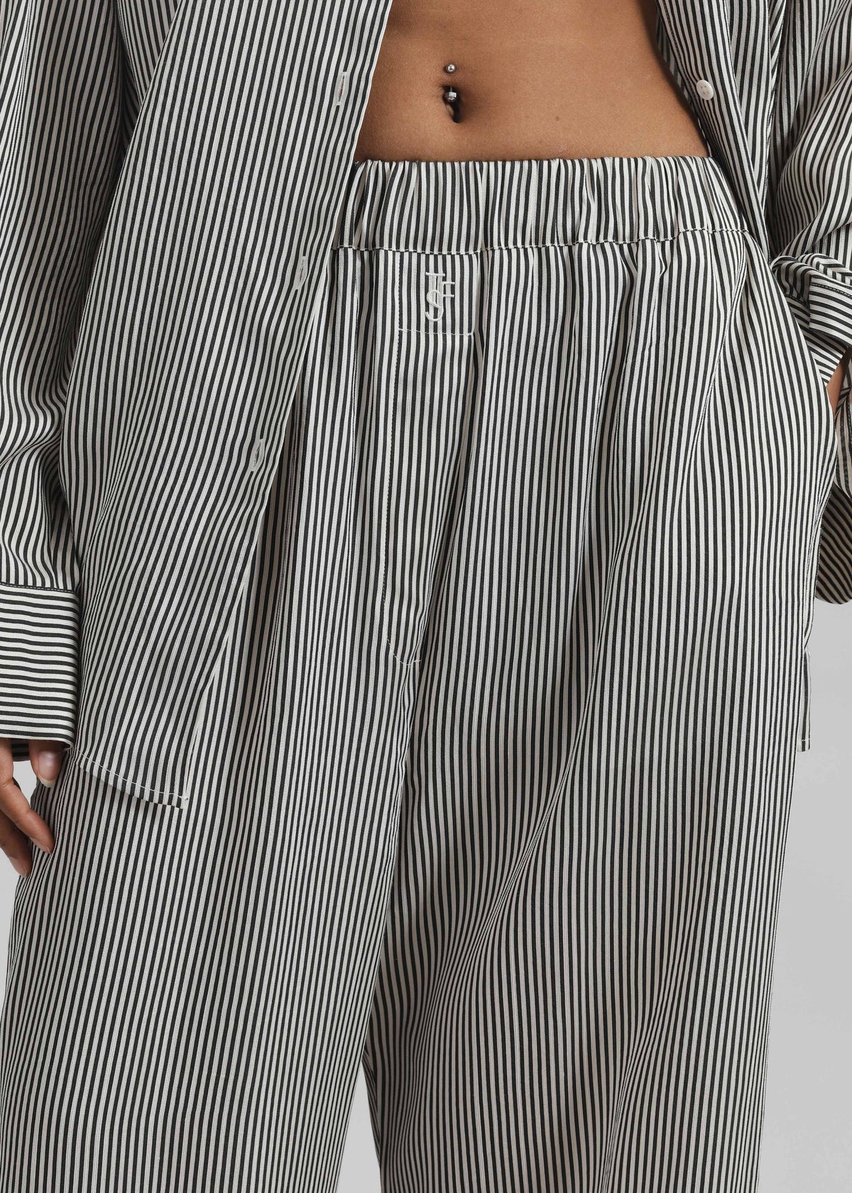 Mirca Striped Silk Elastic Pants - Black/White Stripe - 3