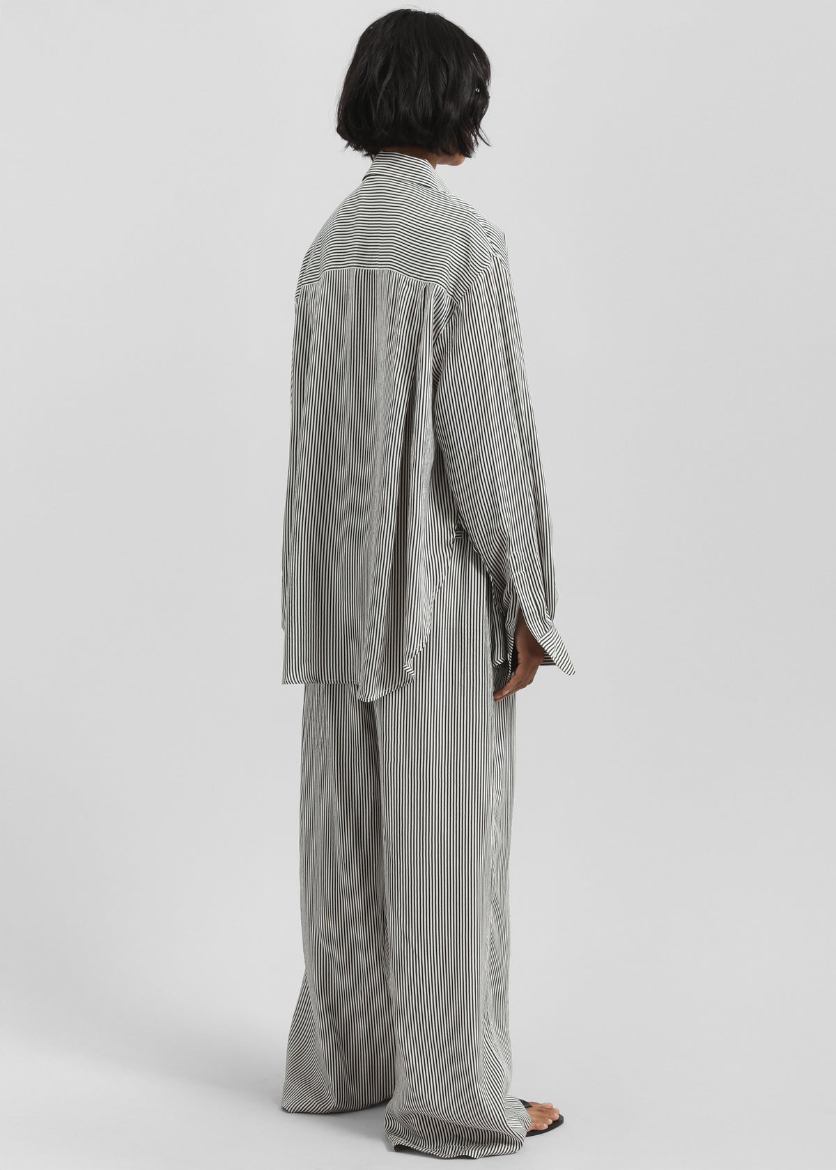 Mirca Striped Silk Elastic Pants - Black/White Stripe - 6