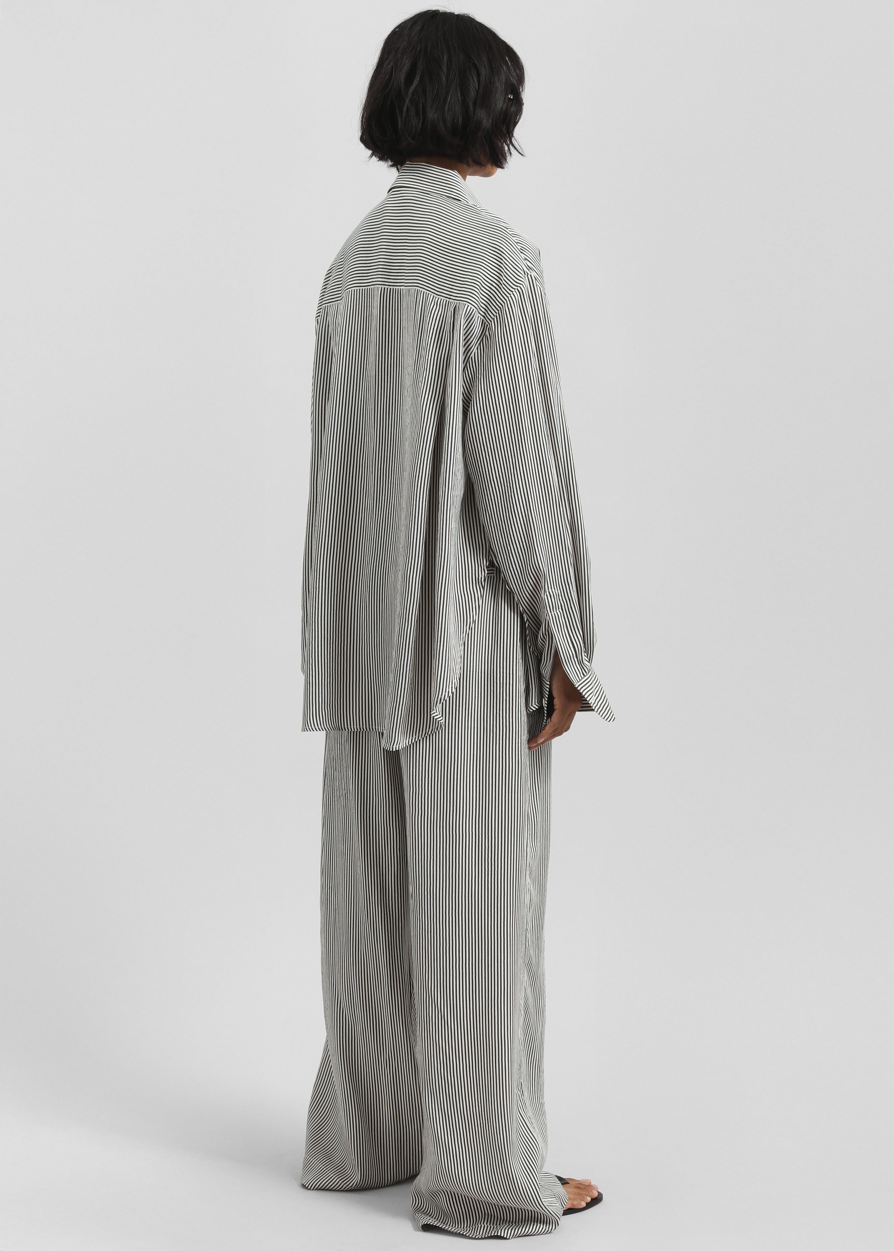 Mirca Striped Silk Elastic Pants - Black/White Stripe - 6