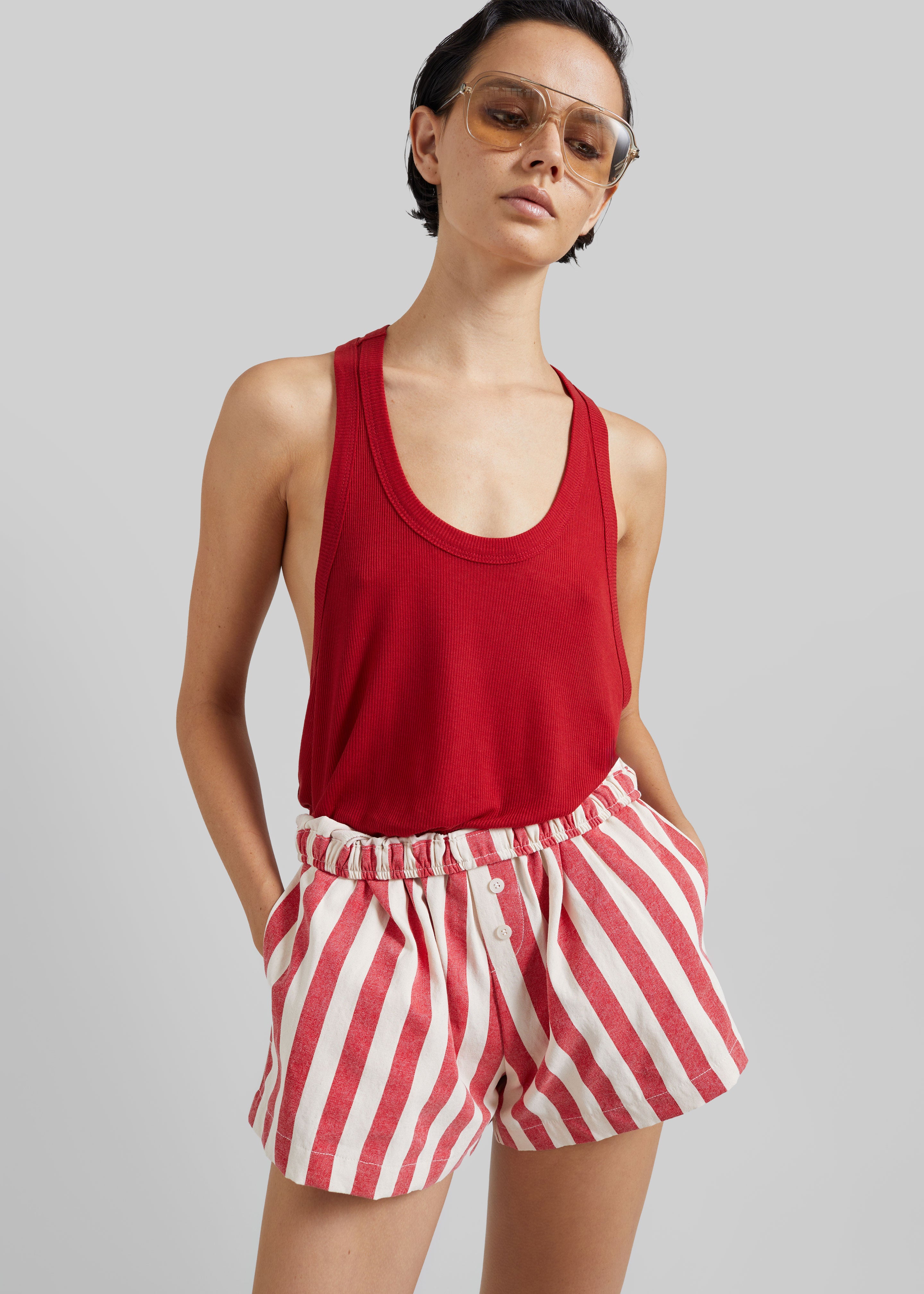 Mireval Cotton Boxer Shorts - Red/White Stripe - 5