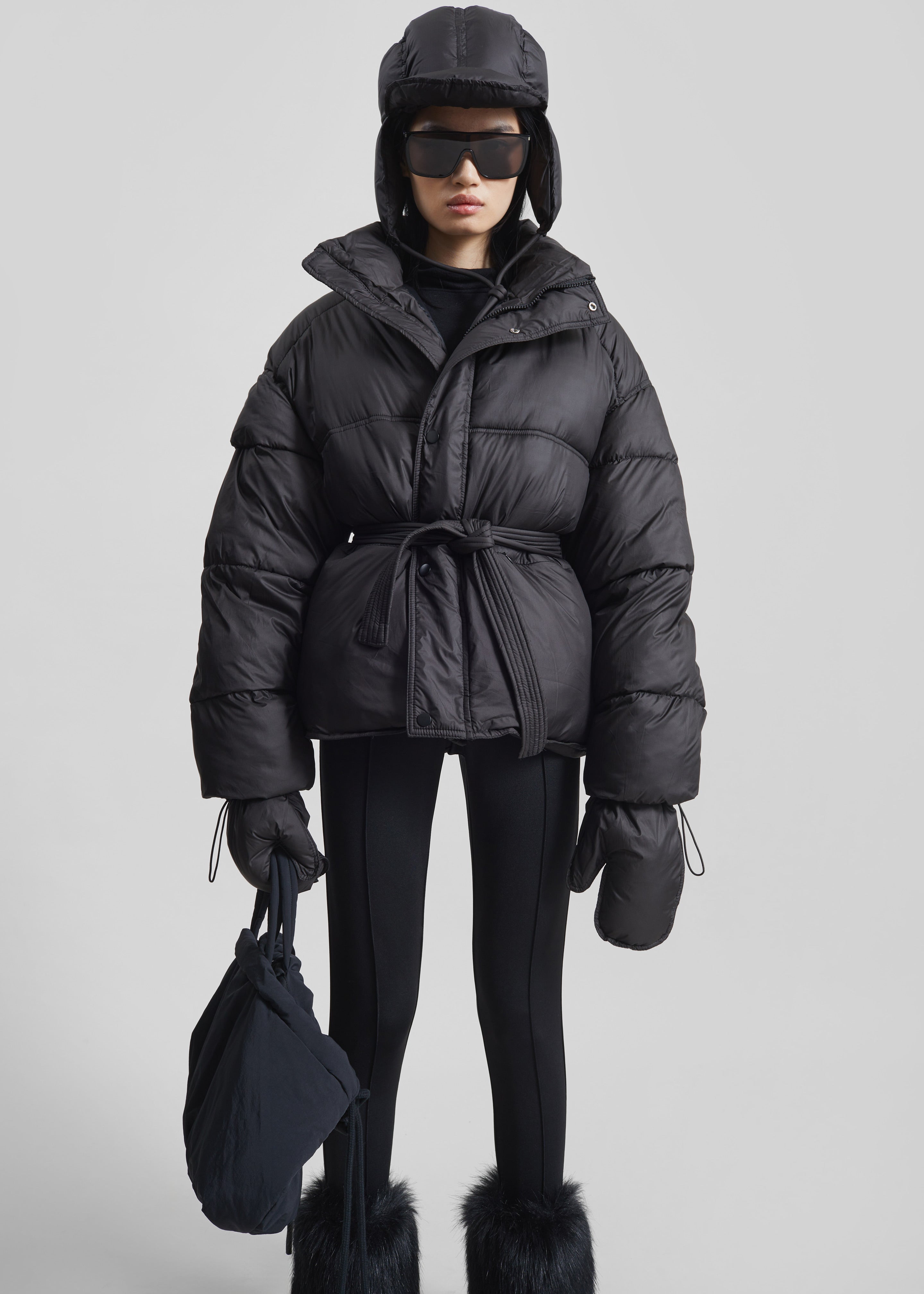 Moena Puffer Jacket & Accessories Set - Black - 4