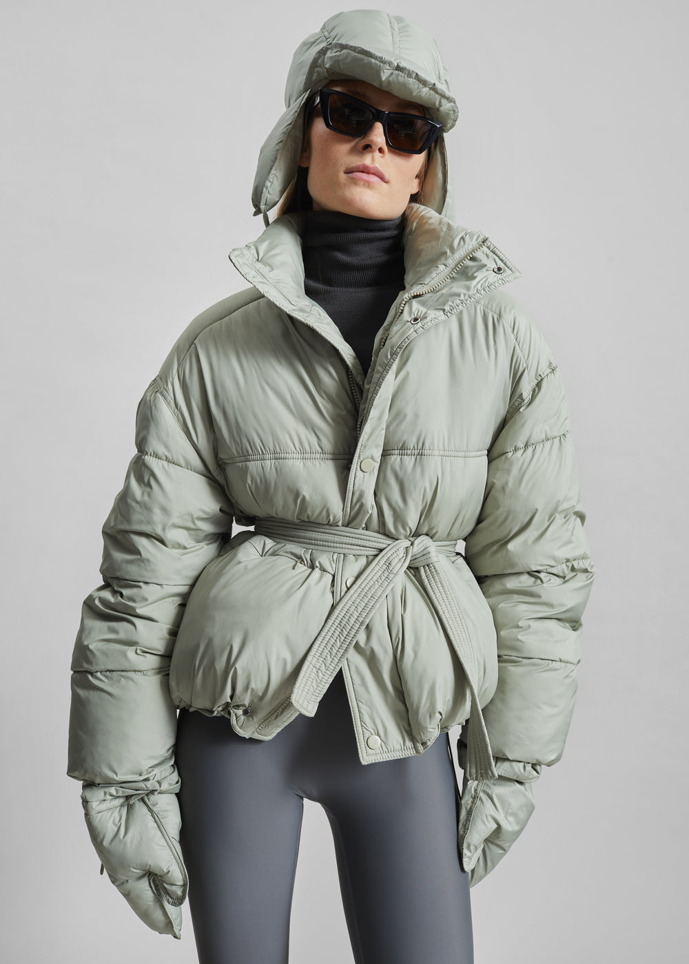 Moena Puffer Jacket & Accessories Set - Sage - 1