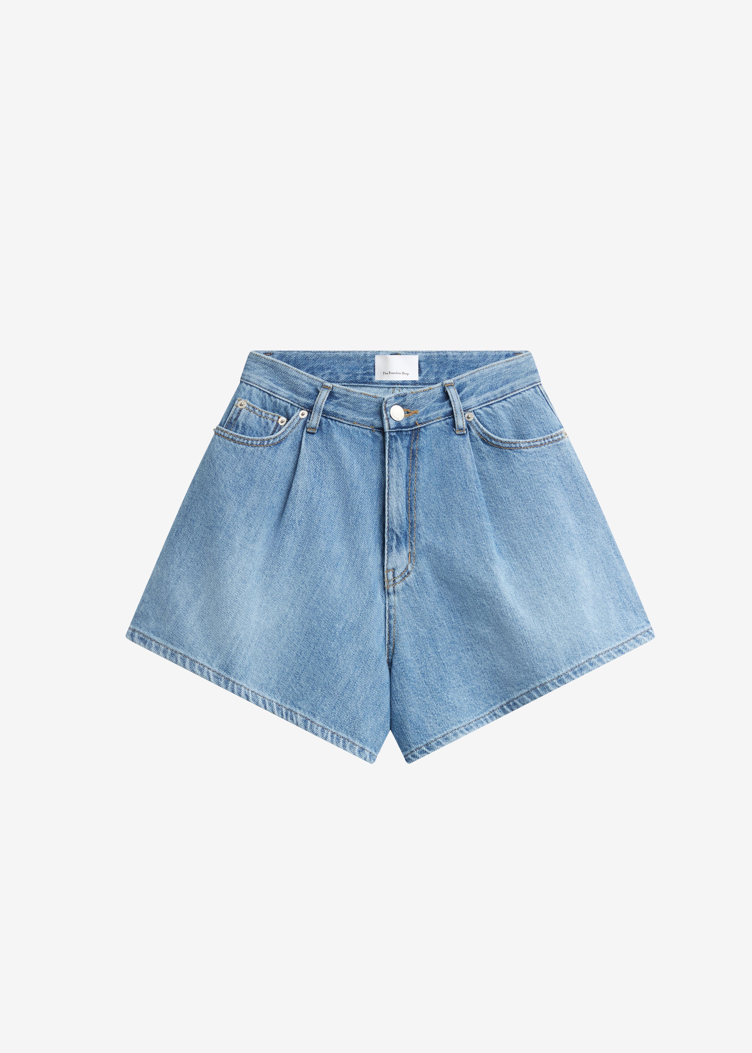 Mojave Pleated Denim Shorts - Medium Wash - 8