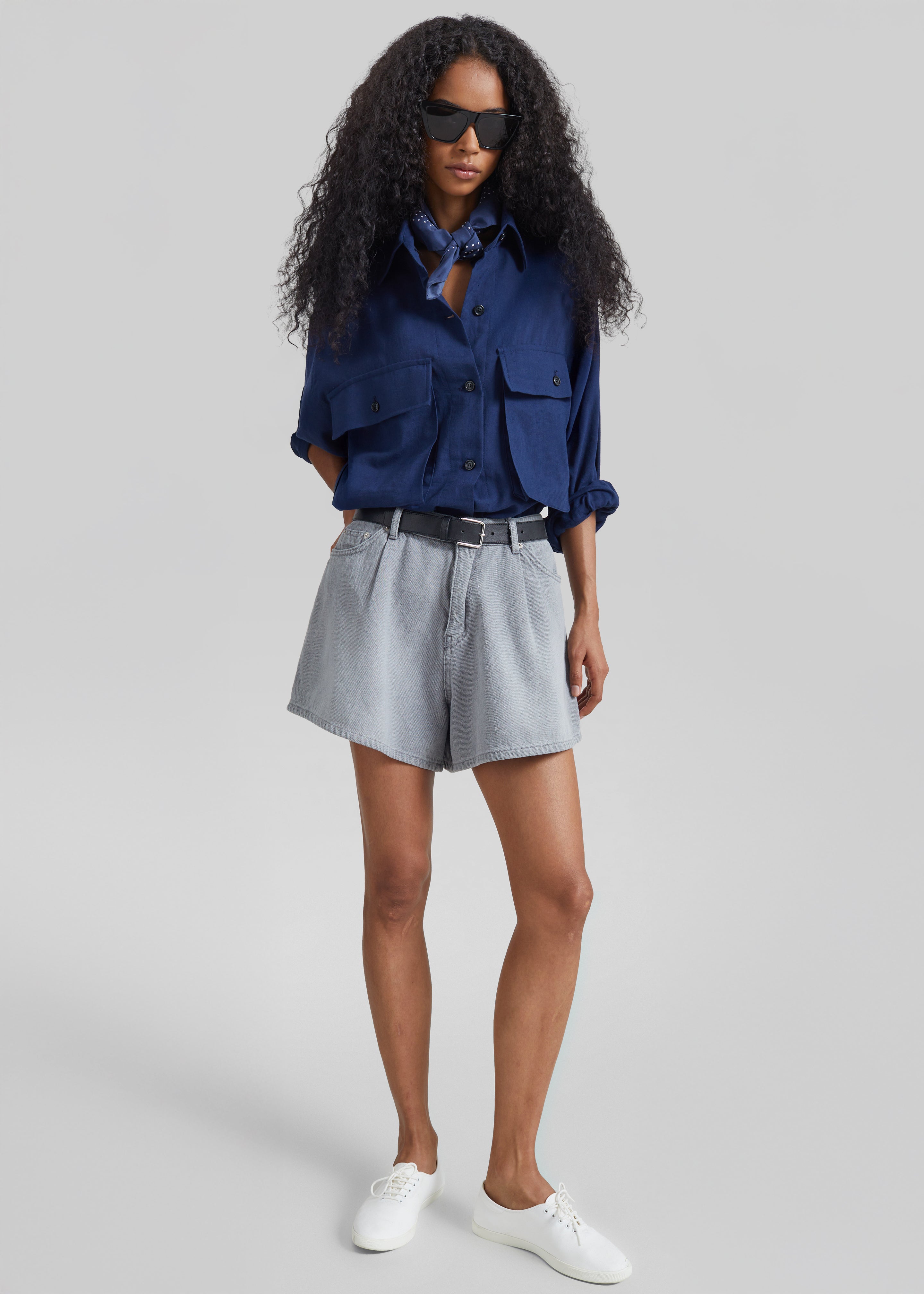 Mojave Pleated Denim Shorts - Grey Wash – The Frankie Shop