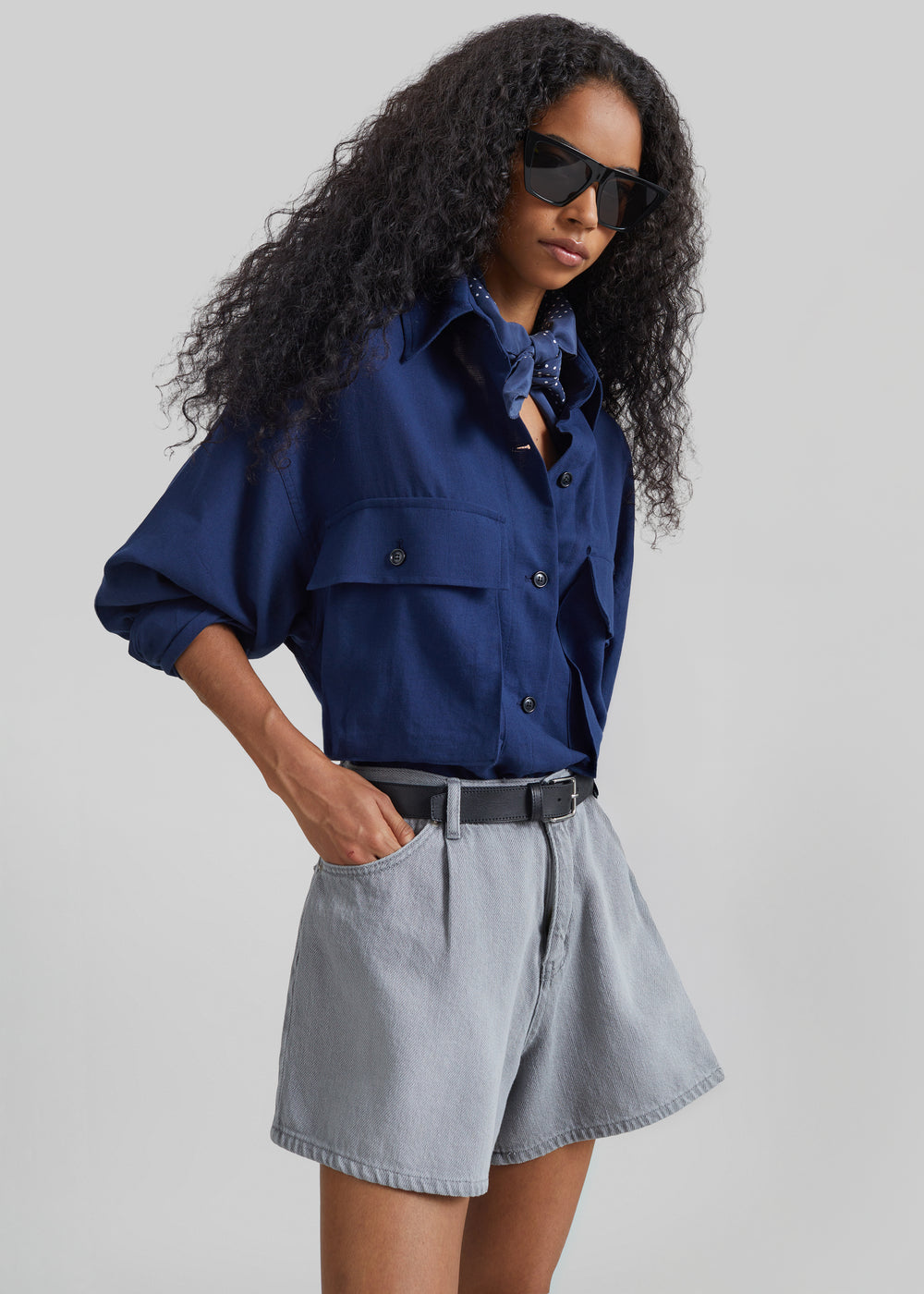 Mojave Pleated Denim Shorts - Grey Wash - 1