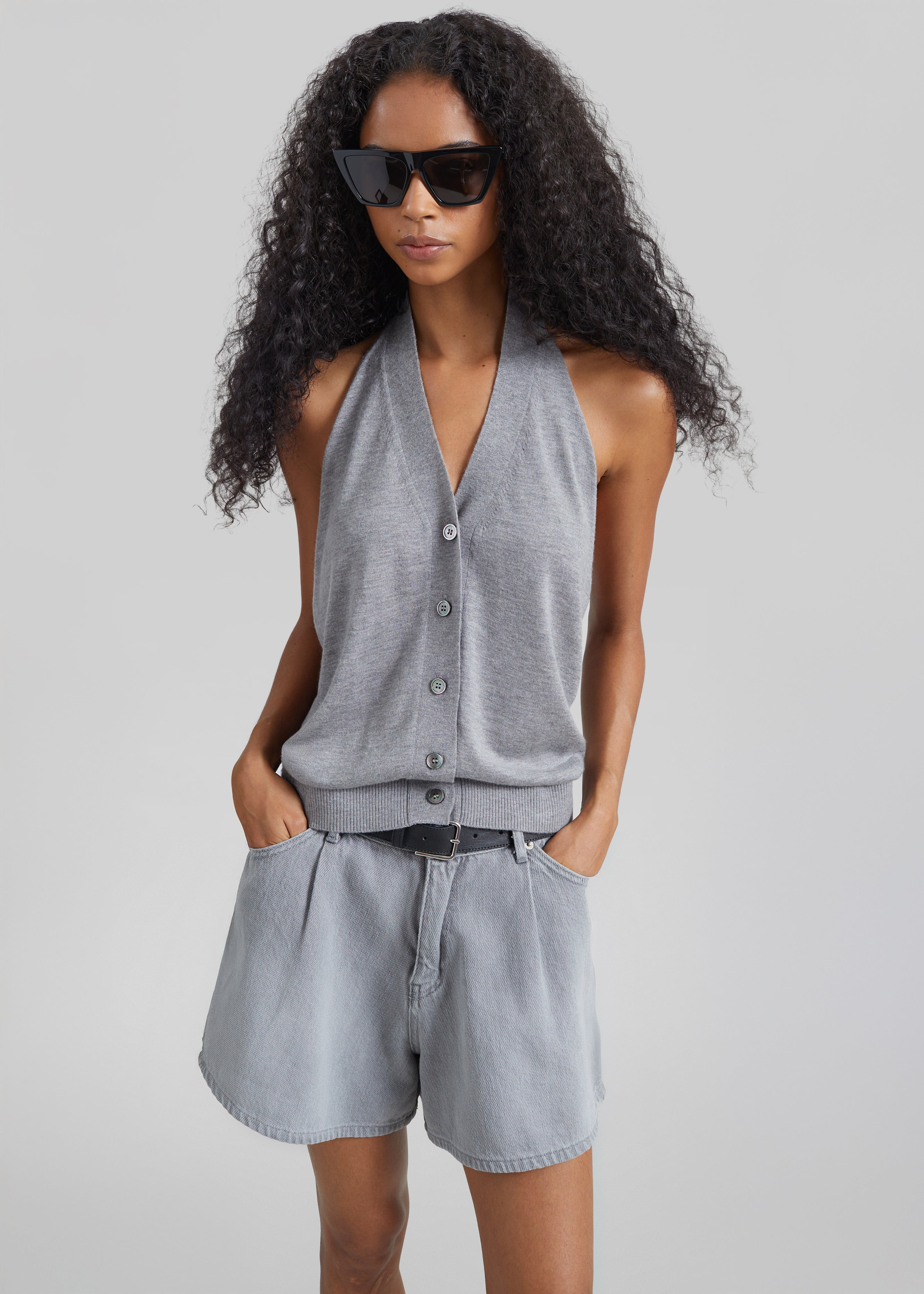Mojave Pleated Denim Shorts - Grey Wash - 1