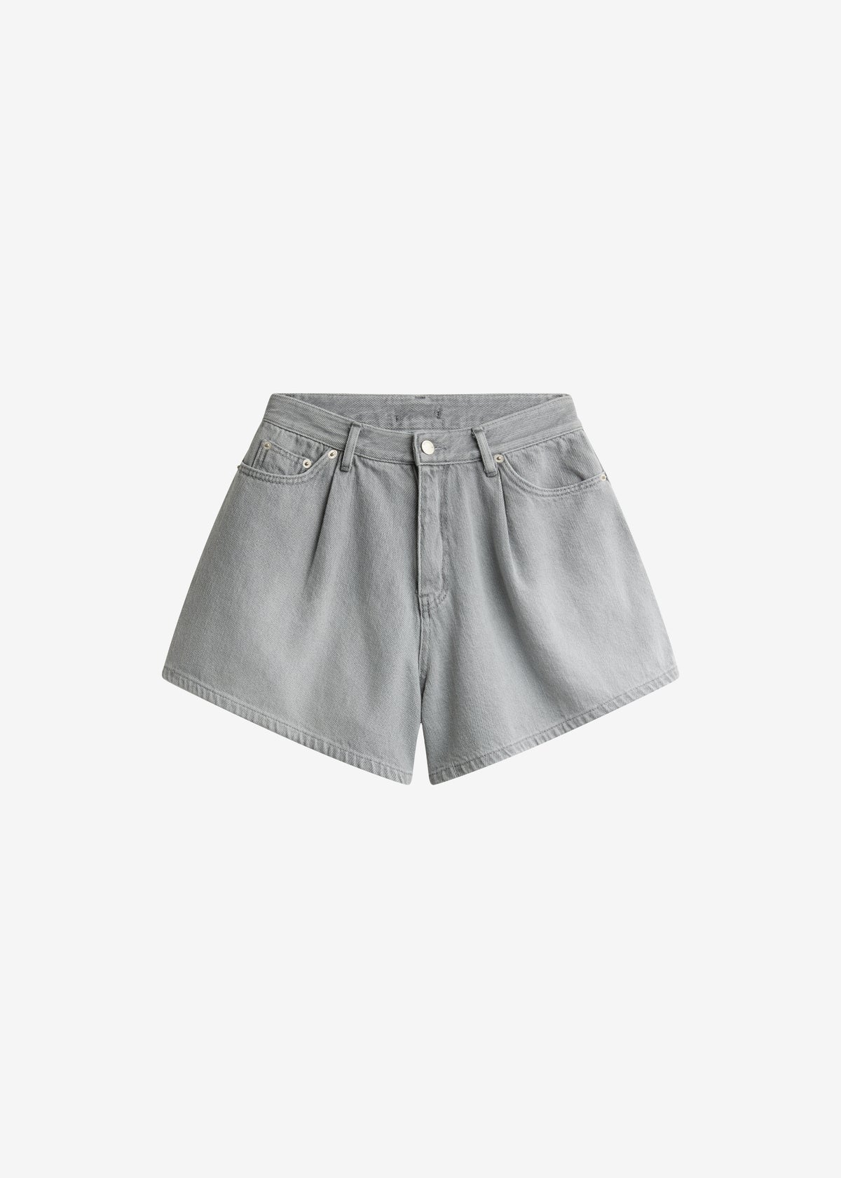 Mojave Pleated Denim Shorts - Grey Wash - 8