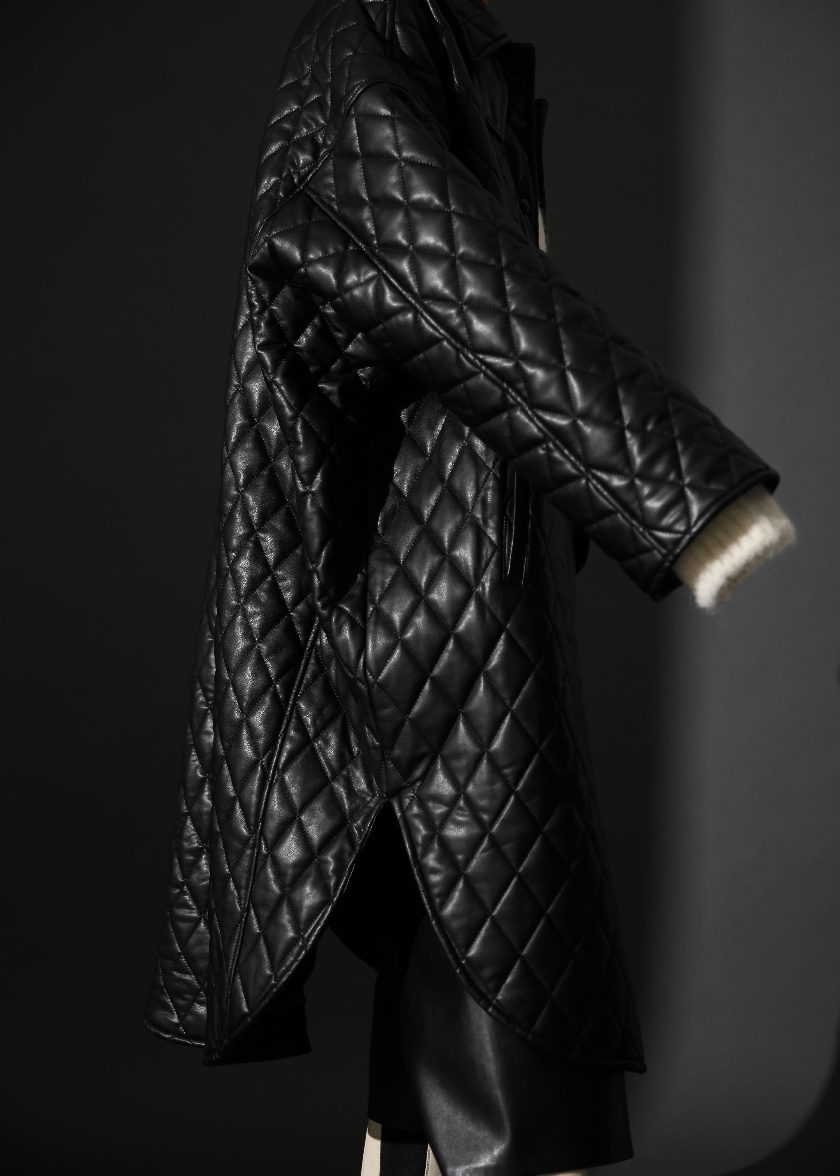 Montana Quilted Faux Leather Coat - Black