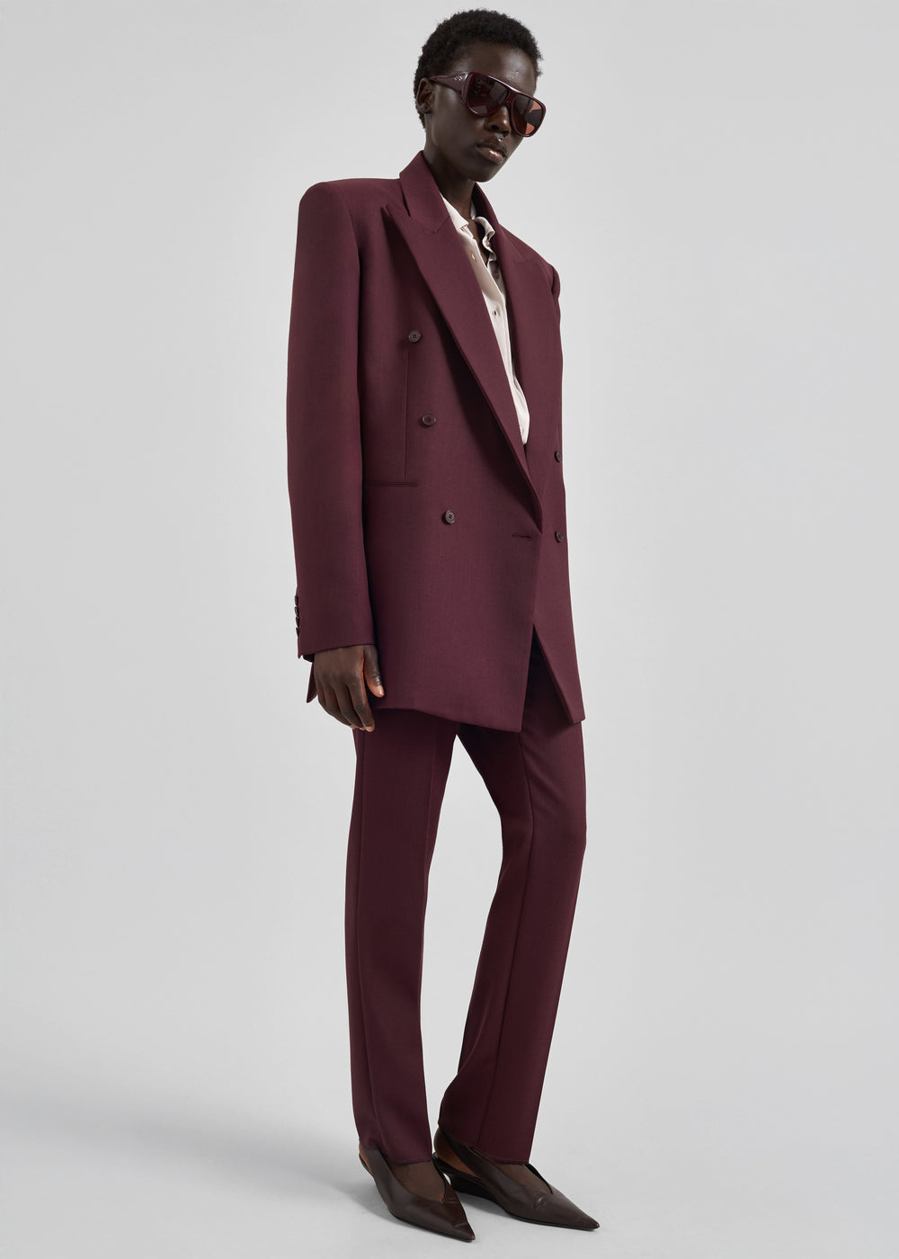 Monterey Structured Wool Blazer - Burgundy - 1