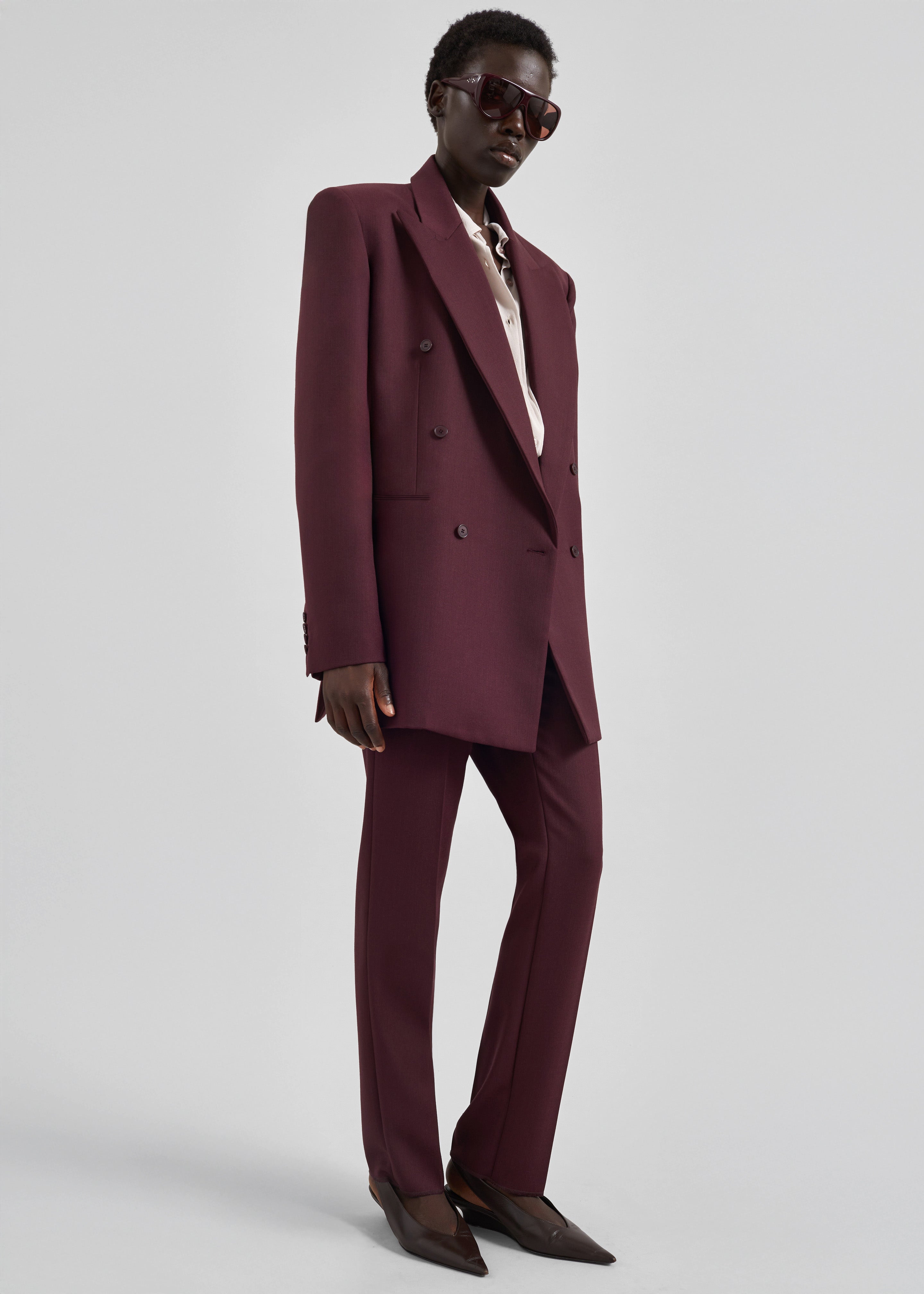 Monterey Structured Wool Blazer - Burgundy - 3