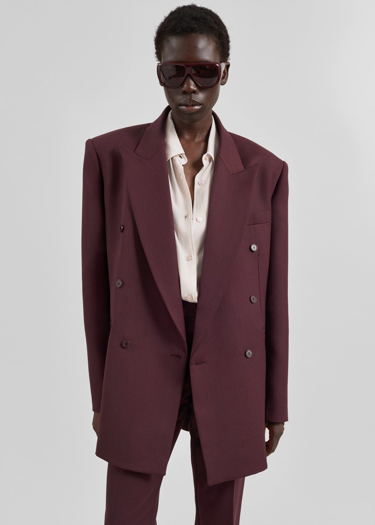 Monterey Structured Wool Blazer - Burgundy - 6