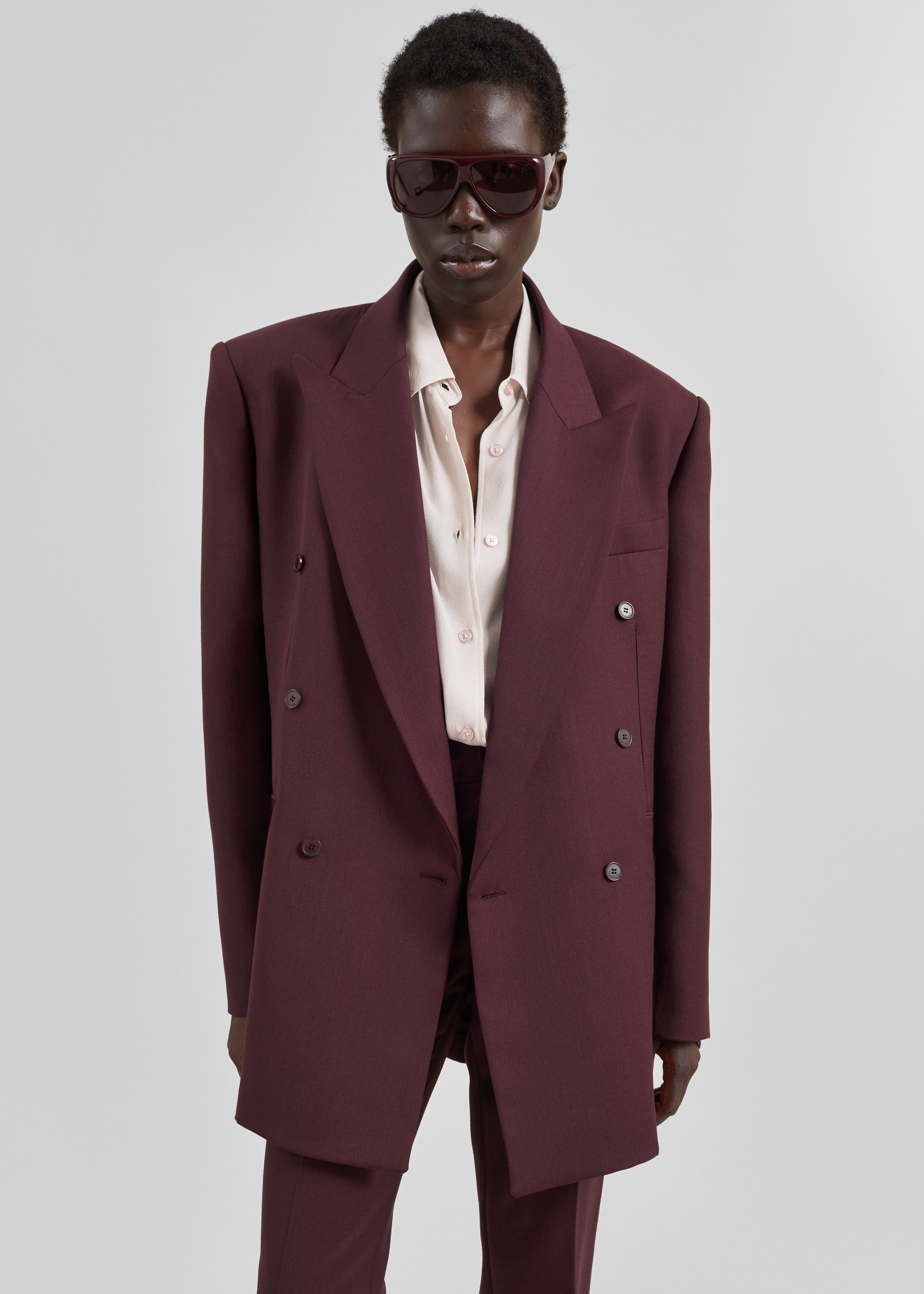 Monterey Structured Wool Blazer - Burgundy - 6