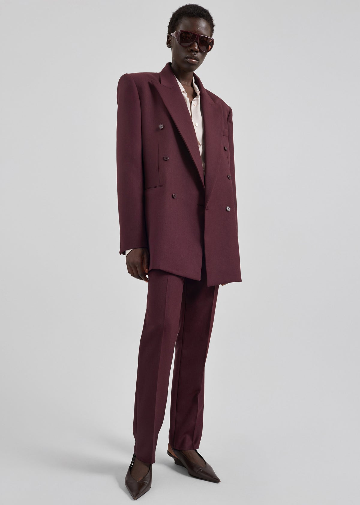 Monterey Structured Wool Blazer - Burgundy - 7
