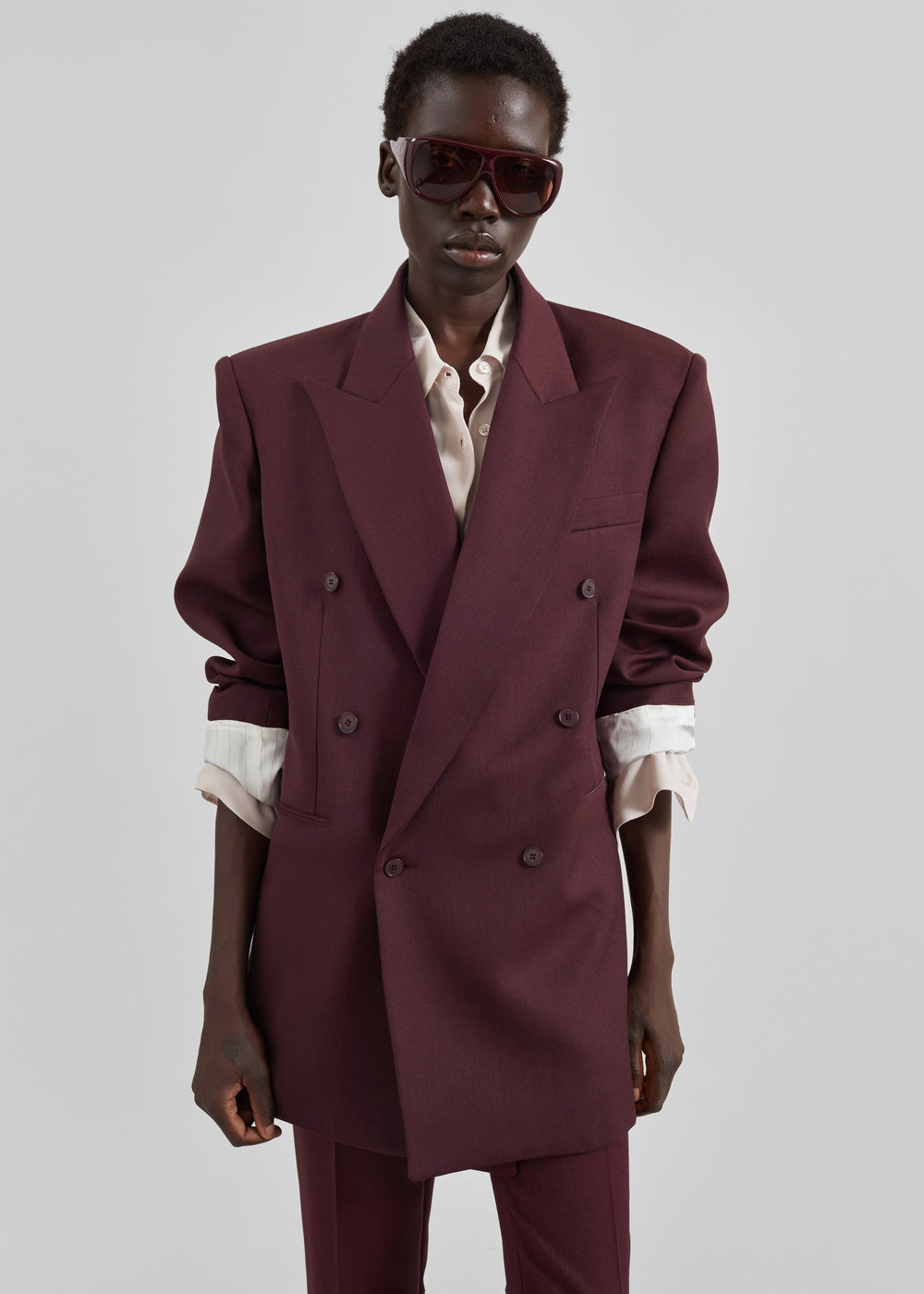 Monterey Structured Wool Blazer - Burgundy