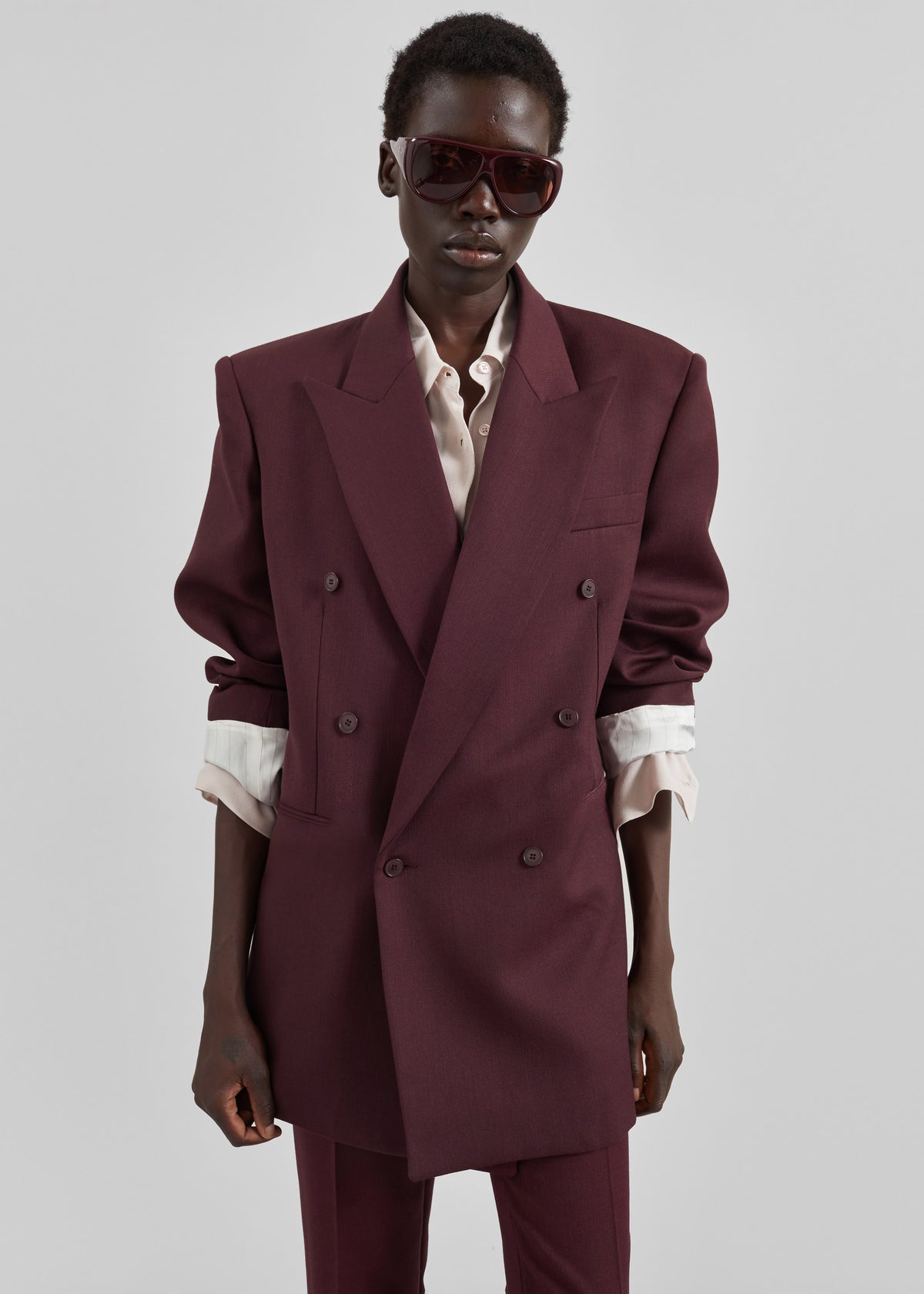 Monterey Structured Wool Blazer - Burgundy - 2