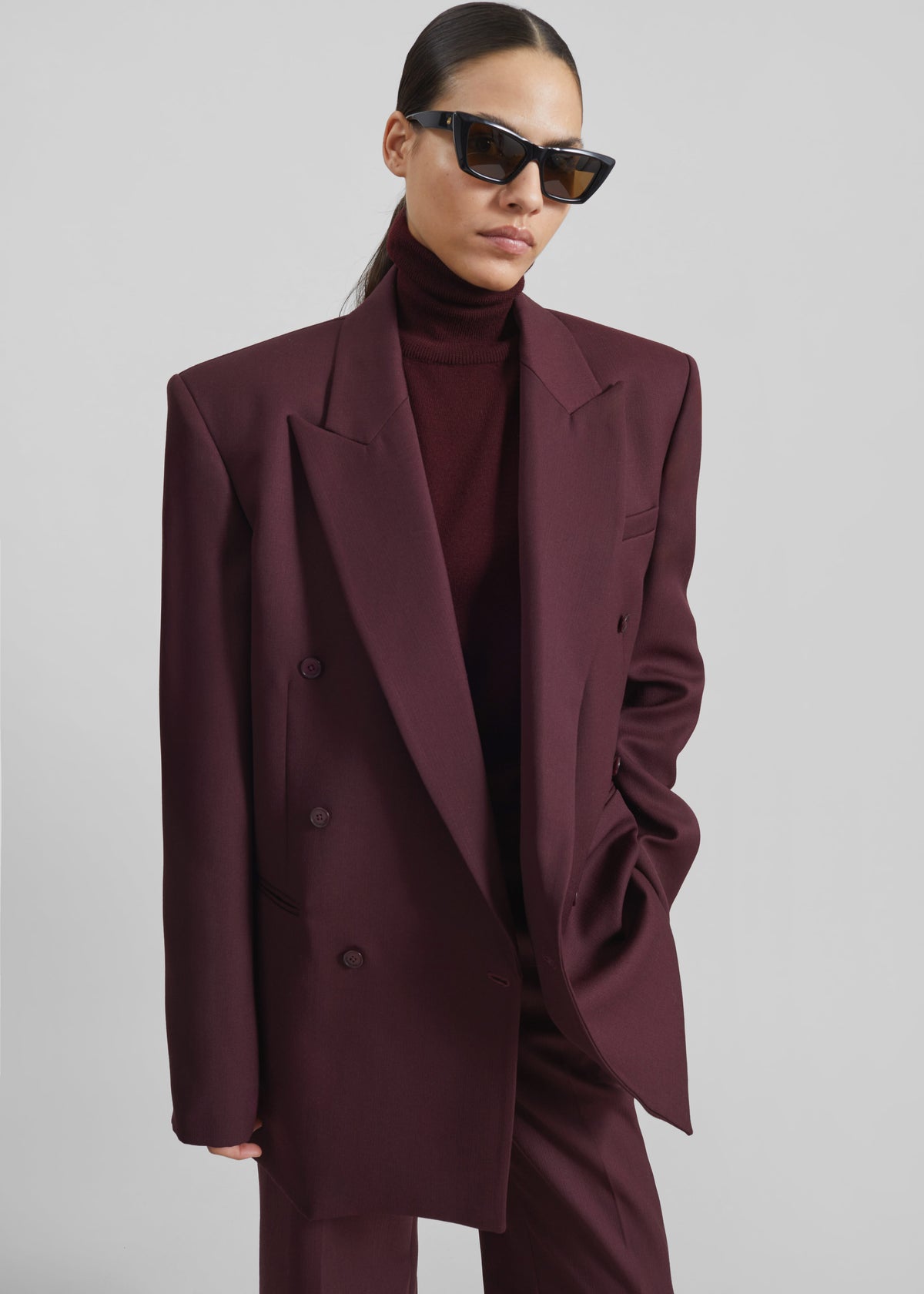 Monterey Structured Wool Blazer - Burgundy - 4