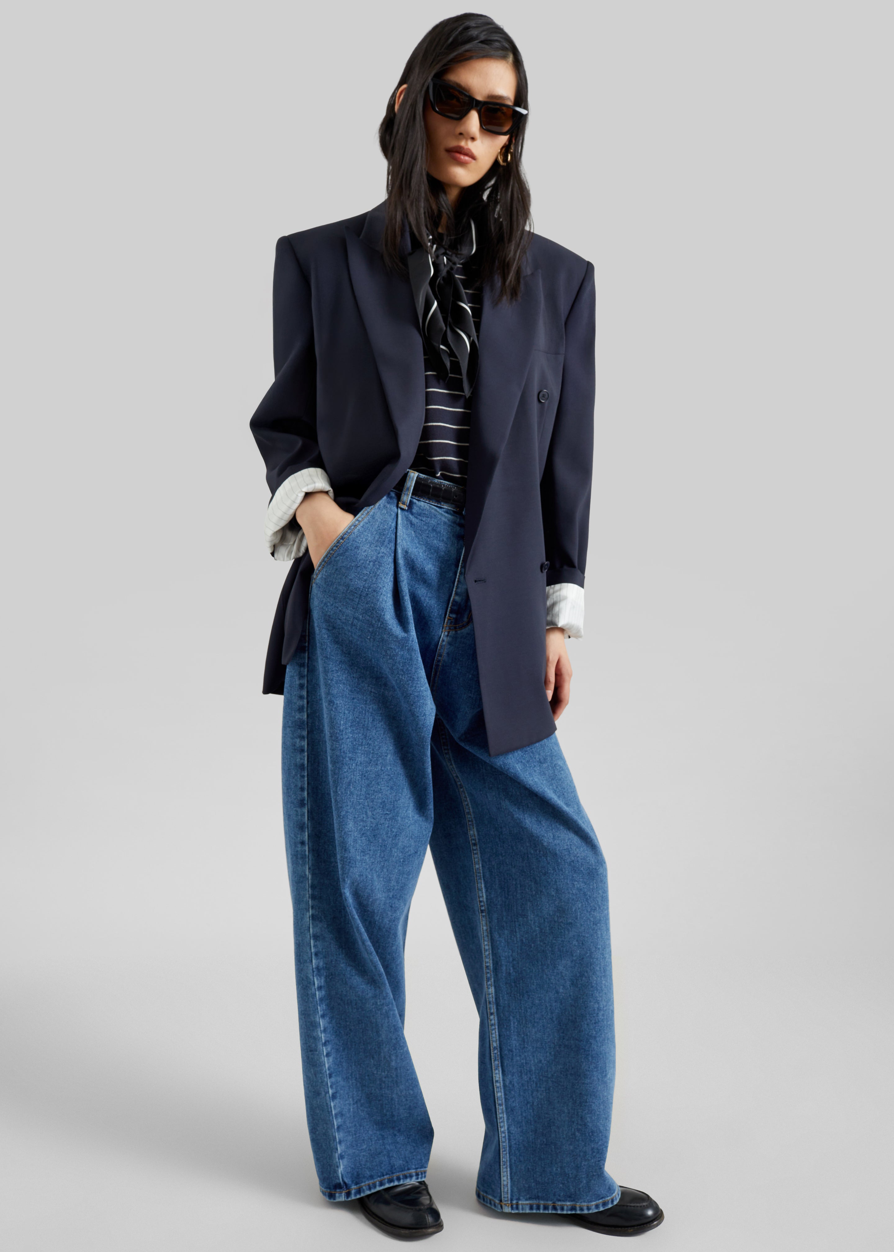 Cedric Open Back Blazer - Navy Stripe – The Frankie Shop
