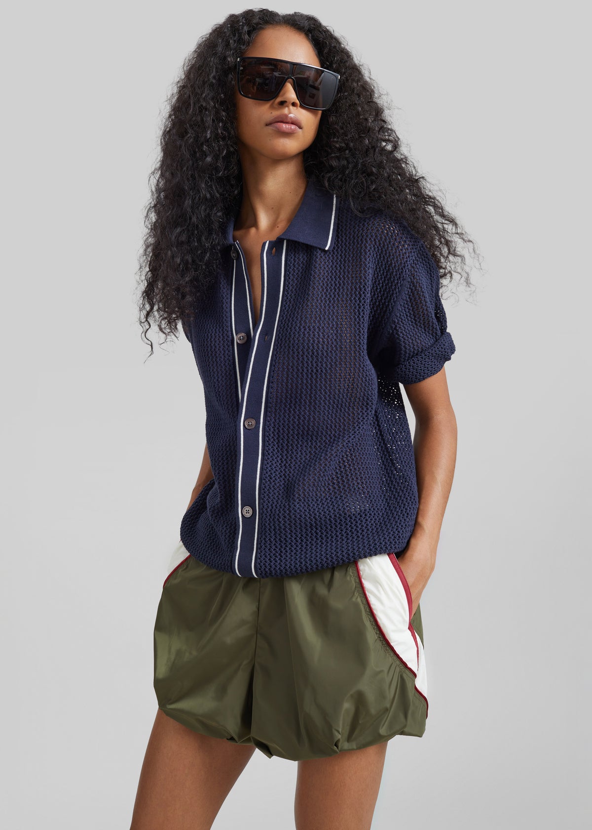 Monza Crochet Knit Cardigan - Navy - 9