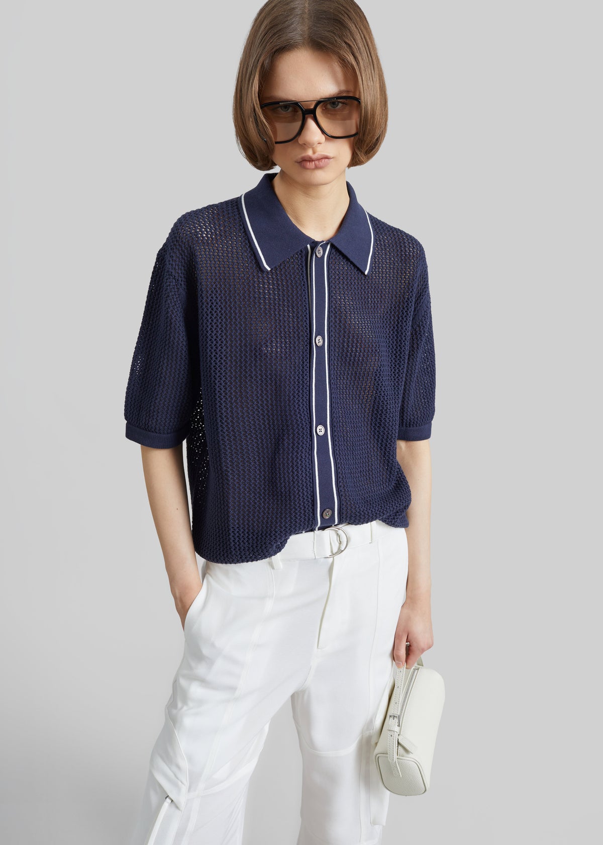 Monza Crochet Knit Cardigan - Navy - 1