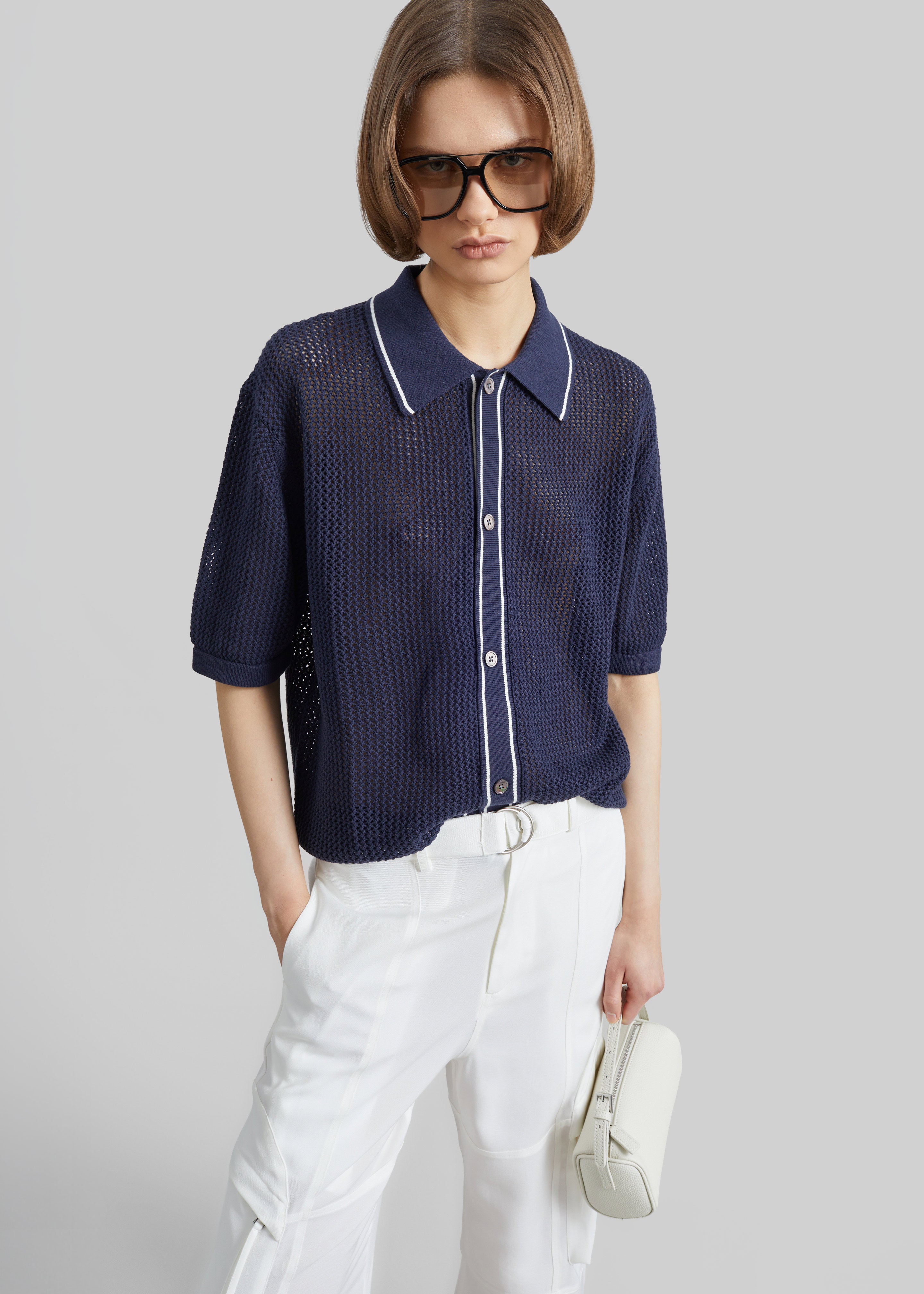 Monza Crochet Knit Cardigan - Navy - 1